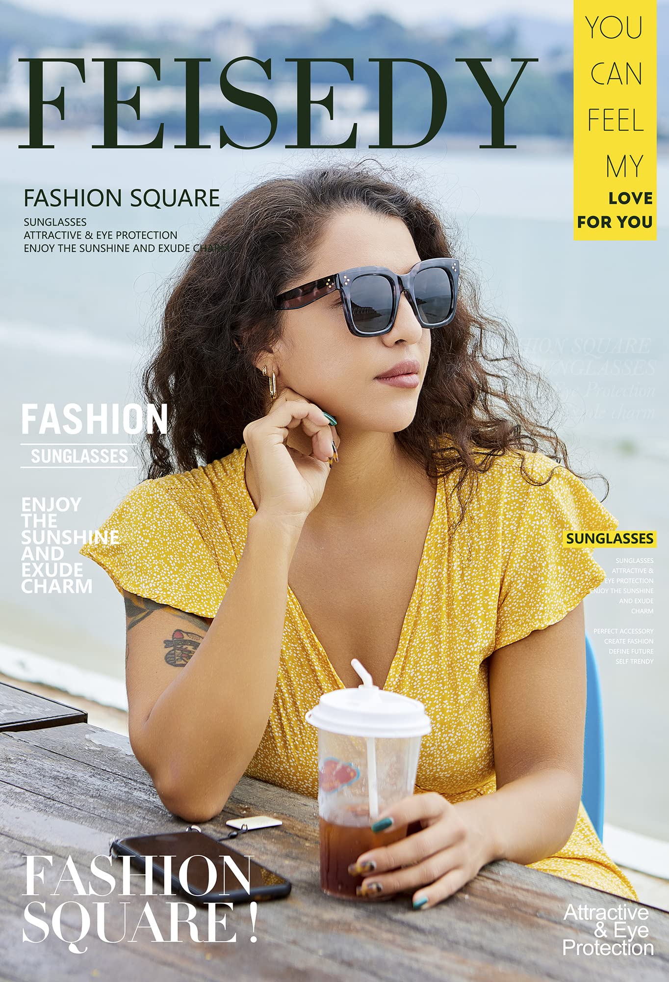 FEISEDY Vintage Oversized Square Sunglasses Womens Trendy Luxury Big Sun Glasses UV400 Protection Gradient Shades B2486