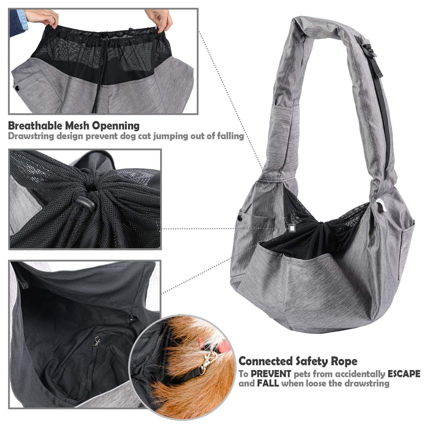 ARELLA Dog Sling Carrier for Small and Medium Dogs 10-17 lbs with Comfortable Adjustable Padded Shoulder Breathable Mesh for Travel Hands Free Daily Walk Outdoor Activities PDS08G