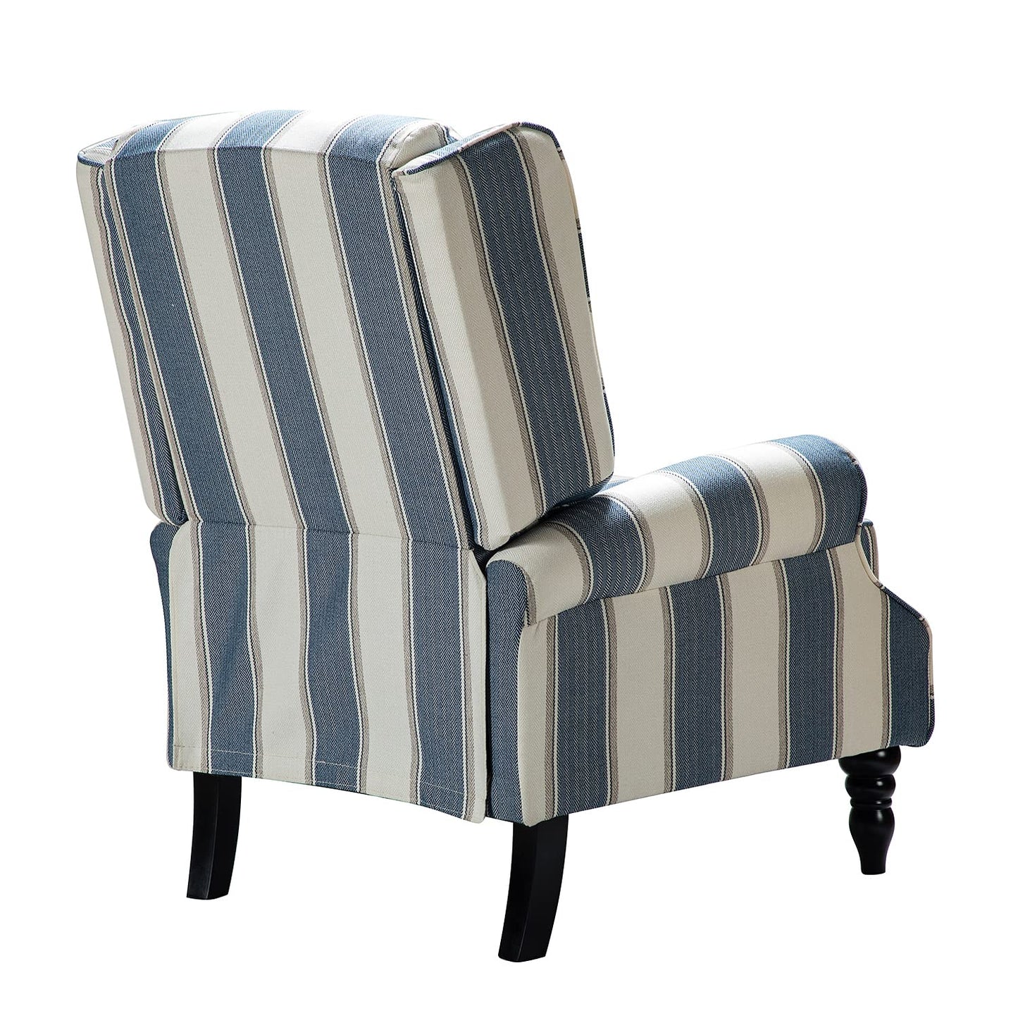 HULALA Home Upholstered Wingback Recliner Chair, Small Adjustable Footrest Push Back Single Reclining Sofa, Mid Century Modern Lounge Armchair for Living Room, Bedroom, Reading/Stripe Navy