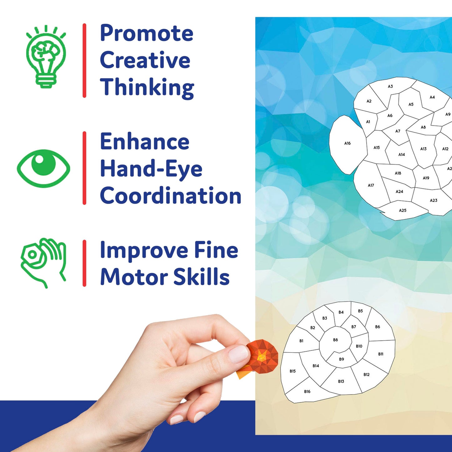 Sticker by Number Book Set for All Ages, Sticker Mosaics for Fun and Relaxation, Sticker Books for Adults with Tear-Out Pages Featuring Animals, Ocean Life, and Plants (Set of 4 Books)