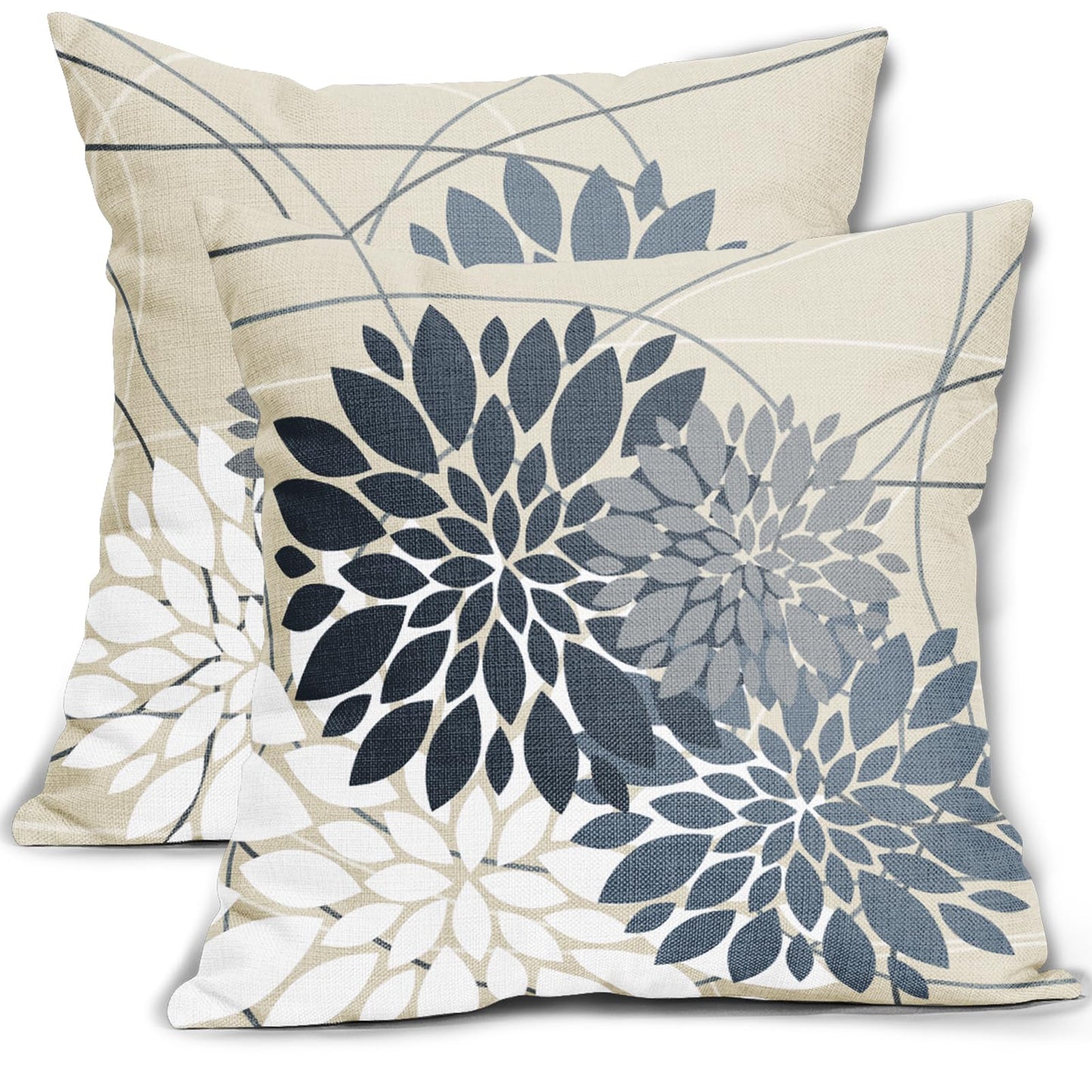 Dusty Blue Flower Pillow Covers 18x18 Grey Gray White Dahlia Floral Spring Decorative Throw Pillows Farmhouse Outdoor Seasonal Decor for Home Sofa Bed Couch Modern Square Cushion Cases, Set of 2