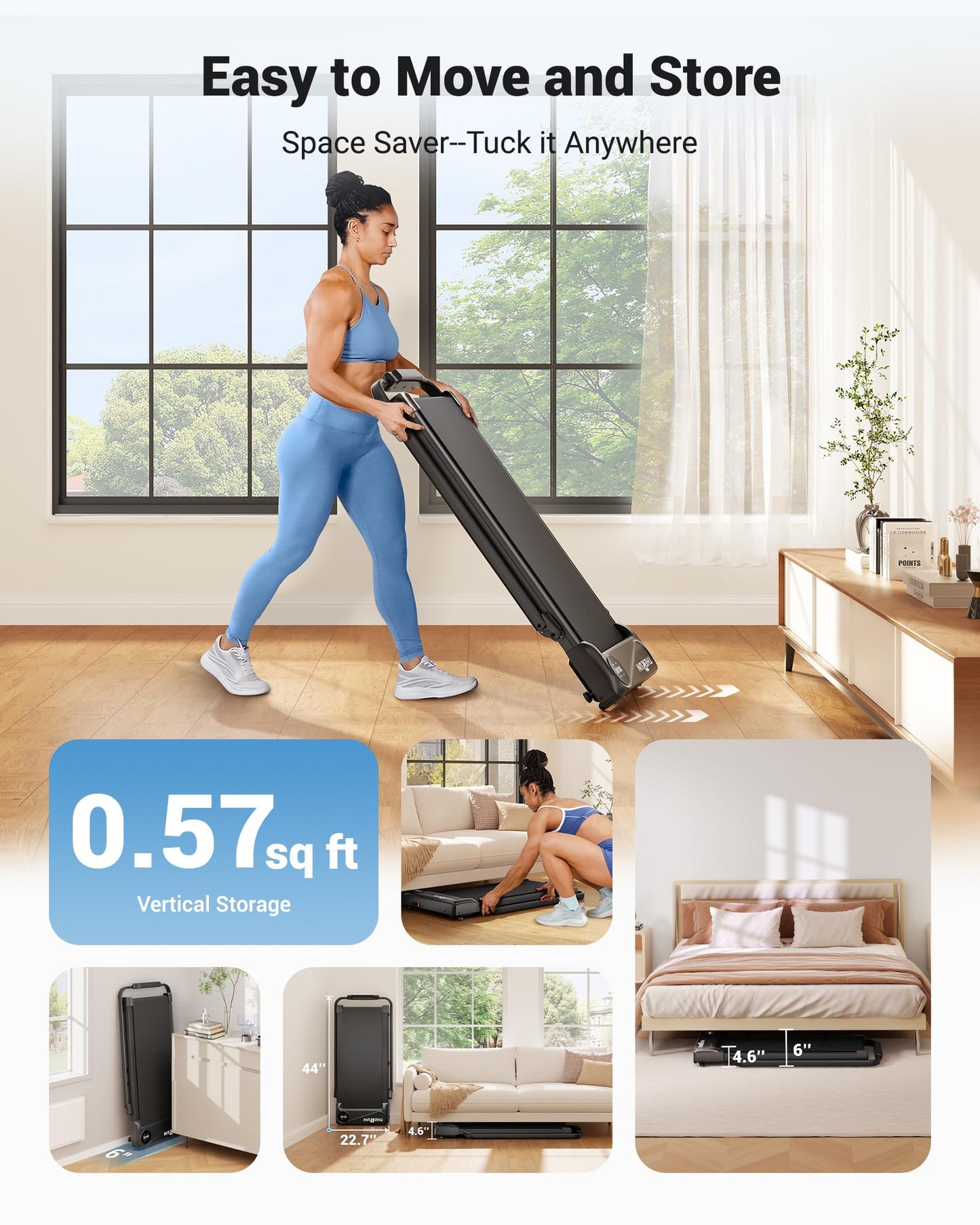 THERUN Walking Pad Treadmill, 2.5 HP Under Desk Treadmills, 2 in 1 Foldable Treadmill for Home, Walking Pad with Handle Bar, 15" Widened Running Belt, with Remote Control & LED Touch Screen