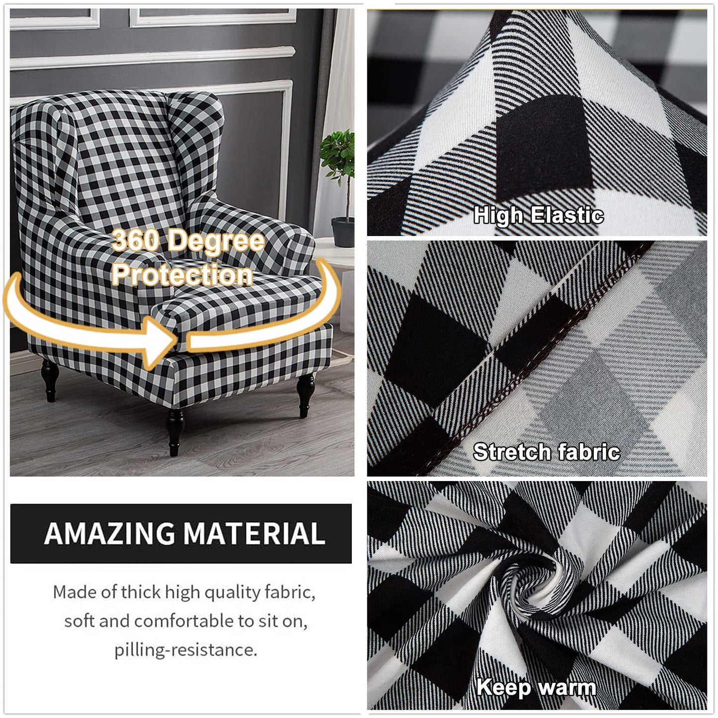 Wing Chair Slipcovers 2 Pieces Stretch Spandex Wingback Chair Covers Sofa Slipcover Printing Wingback Armchair Slipcovers Furniture Protector Couch Soft with Elastic Bottom for Wingback Chairs,13