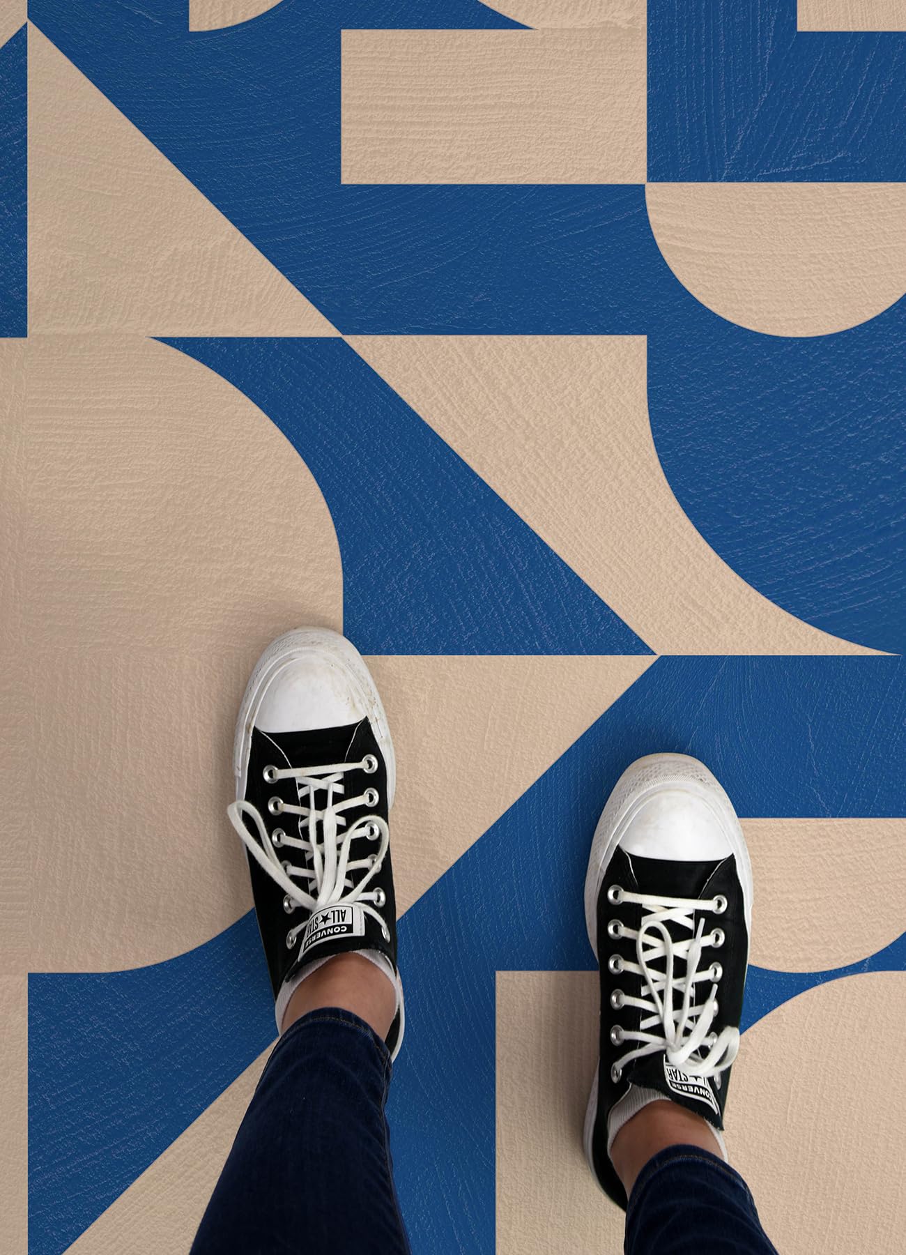 FloorPops x Very Gay Paint Gia Metric Coral and Blue Peel and Stick Floor Tiles, FP6335