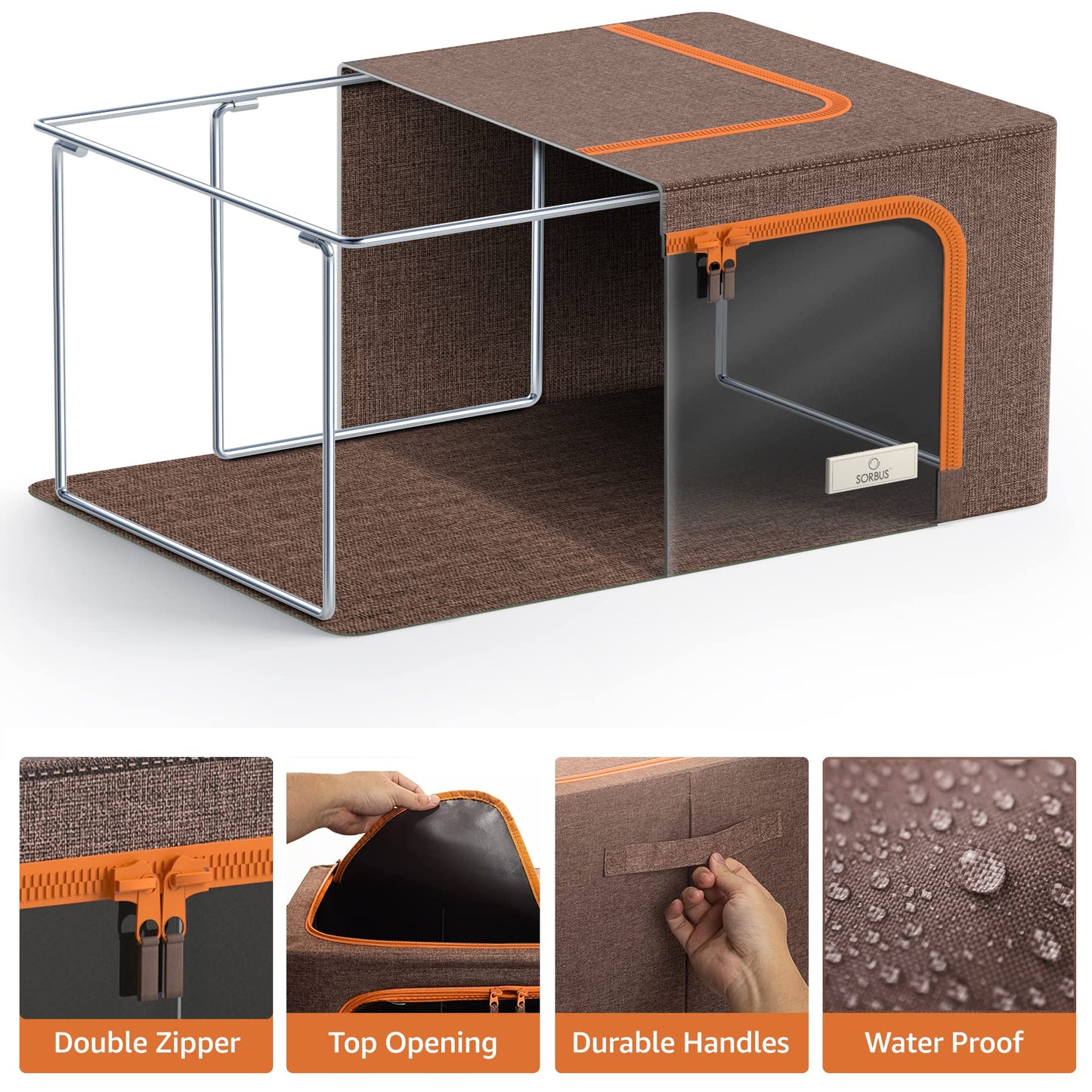 Sorbus Storage Bins with Metal Frame - Stackable & Foldable Clothes Organizer Bags - Oxford Fabric Storage Containers with Large Clear Window & Carry Handles, Bedroom Organization for Bedding & Linen