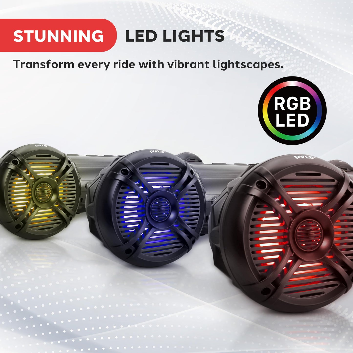 Pyle Bluetooth Speakers 800 Watt 6.5 Inch Amplified Sound System with Multi-Color LED Lights, Waterproof Marine Bluetooth Wireless Speakers with Weatherproof Design, Ideal for Outdoor and Vehicle Use