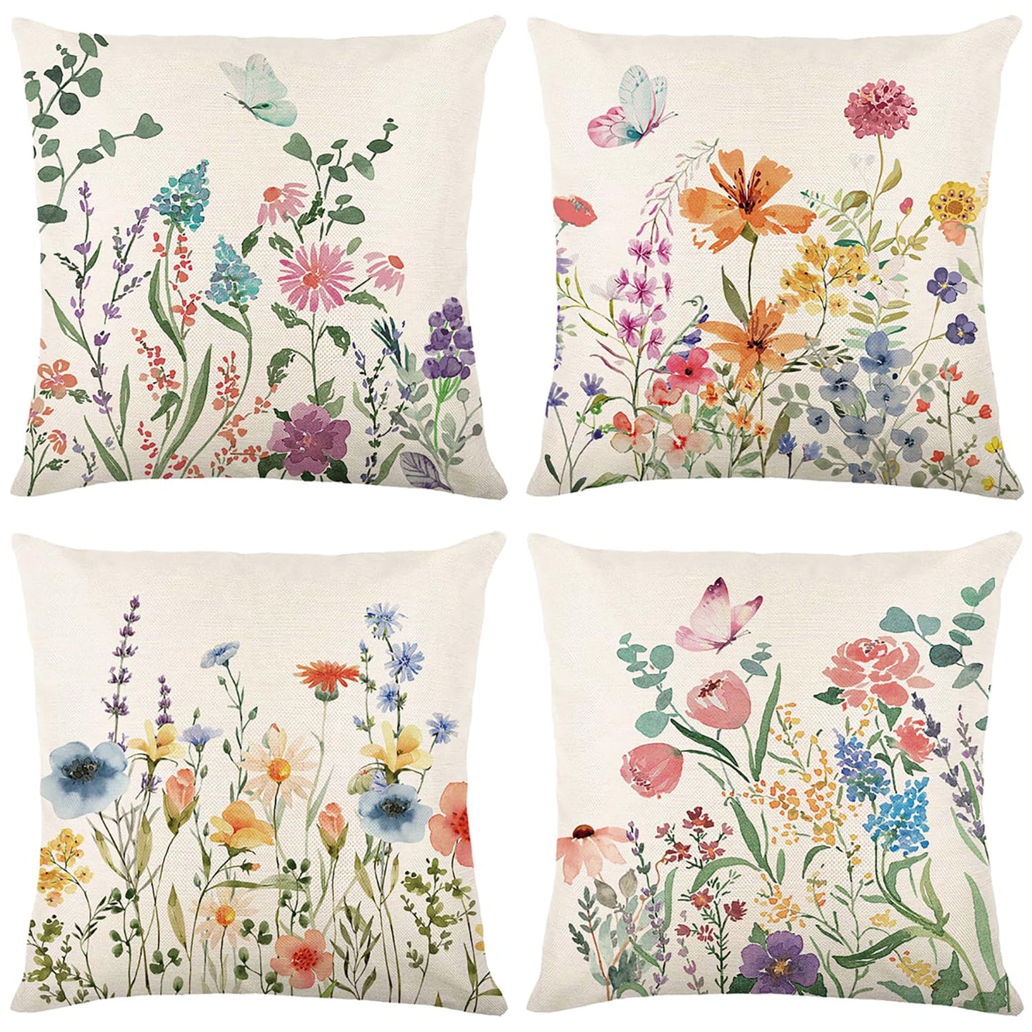 ONFAON Spring Decorations for Home - Spring Pillow Covers 18x18, Outdoor Pillow Covers Springtime Farmhouse Throw Pillow Cover Garden Linen Cushion Case for Home Decor