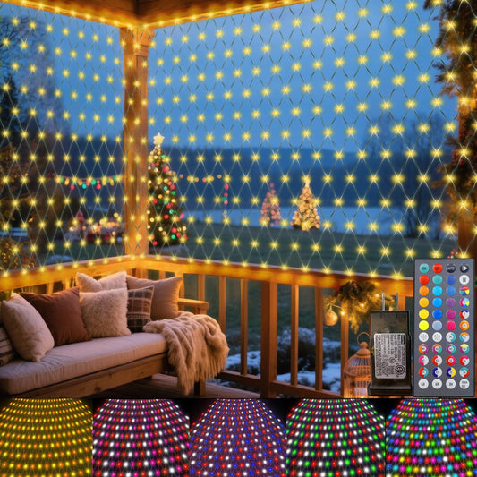 RGB Christmas Net Lights, Color Changing Outdoor LED Mesh Lights, 14.8x4.9 ft 240 LED Christmas Outdoor Net Light, Connectable Plug in Waterproof Tree Light Bushes Halloween Decor