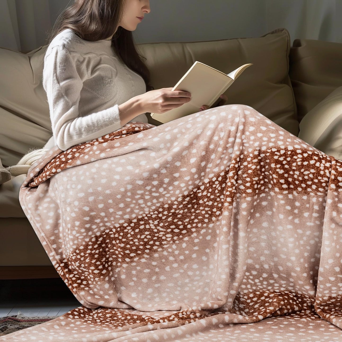 MACEVIA Flannel Fleece Animal Print Throw Blanket for Couch, Cabin Decor Deer Blanket, Hide Cabin Throw Blanket, Super Soft Fluffy Thick Warm Throws Home Decor for Bed Sofa(Deer, 50x60 Inches)