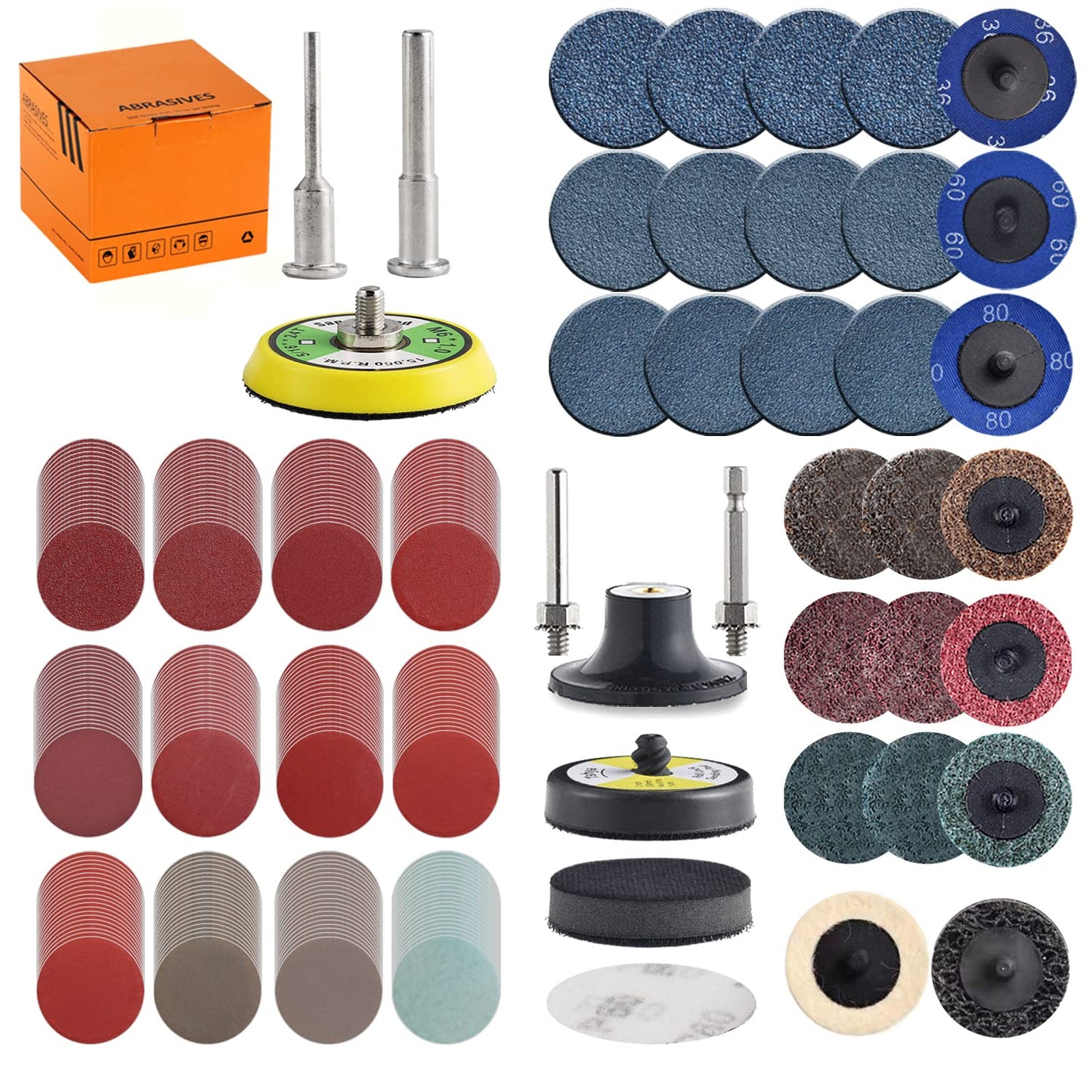 270Pack 2inch Sanding Discs Pad Variety Kit for Drill Grinder Rotary Tools Die Grinder Accessories with 1/8"&1/4" Shank Backer Plate, Sanding Pads Includes 36-3000 Grit