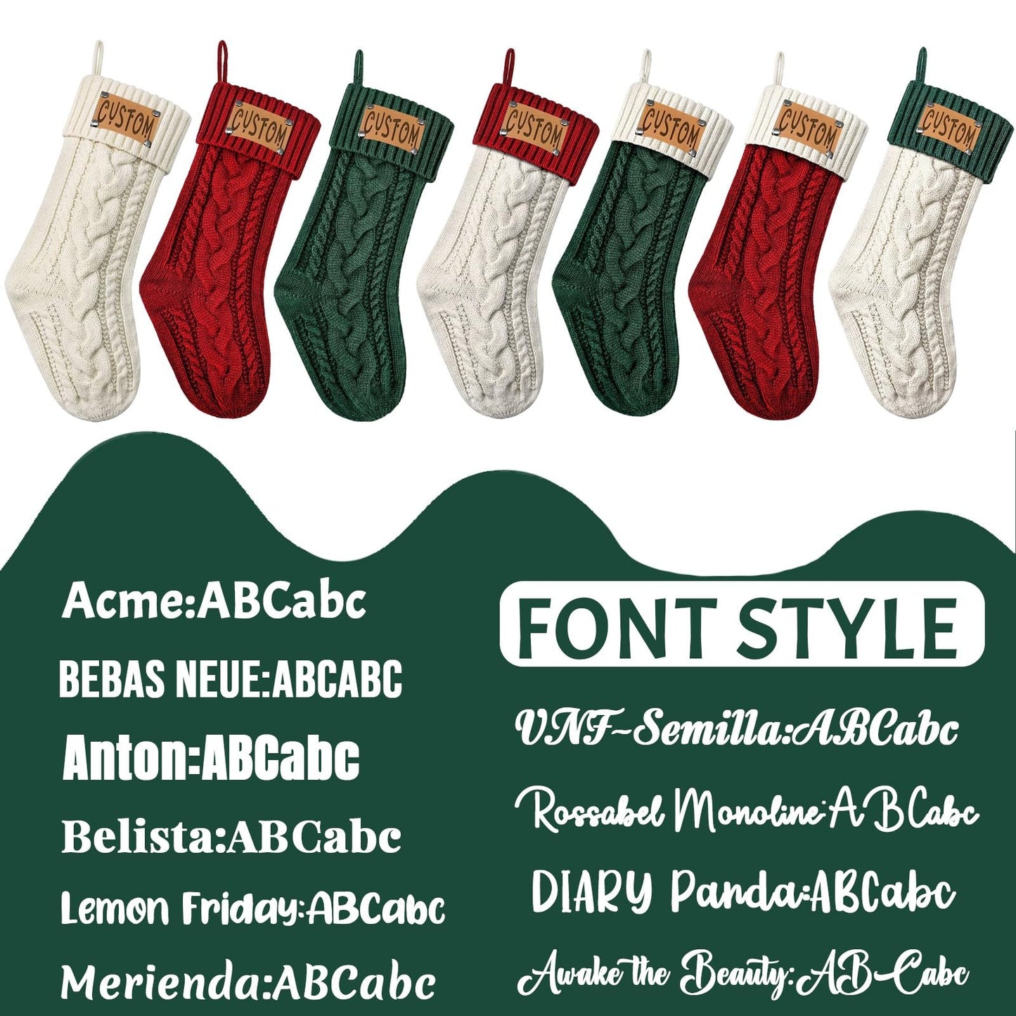 Tkanina Personalized Christmas Stockings,18” Large Custom Christmas Stockings with Names,Customized Xmas Stockings for Fireplace Christmas Holiday Party Decorations,1 Pc