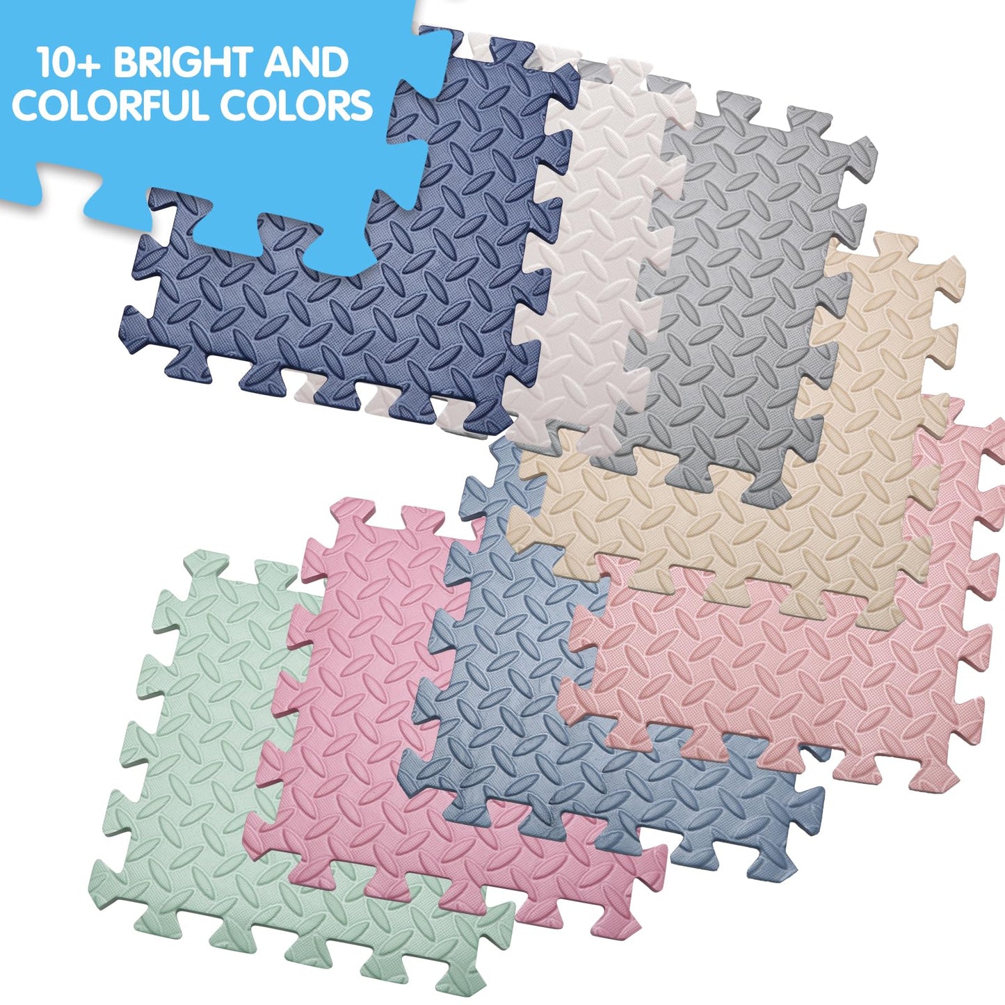 Coolcandy EVA Foam Play Mat, 16 Tiles Colorful Baby Play Mat, Square Kids Playmat with Solid Colored, 0.4" Thickened Interlocking Foam Floor Tiles, Puzzle Play Mat for Baby Lying, Playing (Navy Blue)