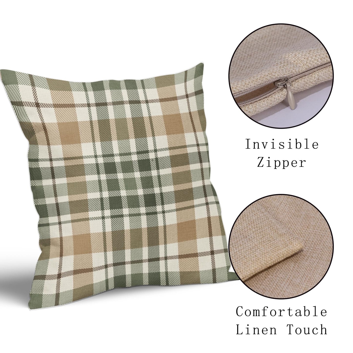 Aytipun Brown Green Spring Plaid Pillow Covers 20x20 Set of 2 Seasonal Tartan Buffalo Plaid Holiday Print Decorative Outdoor Pillowcases Farmhouse Summer Throw Cushion Case Couch Sofa Bed Decor