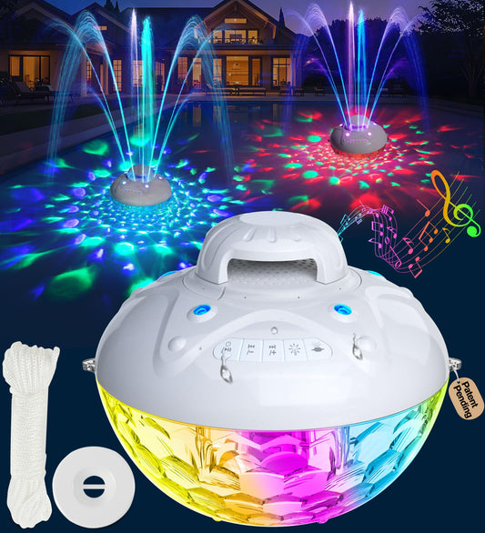 KingSom 3 in 1 Bluetooth Pool Speaker with Pool Fountain Light, 10000mAh Floating Pool Speaker, IP68 Waterproof Hot Tub Speakers, Loud Sound, BT5.4,24H Playtime Rechargeable pool Water Fountain, White