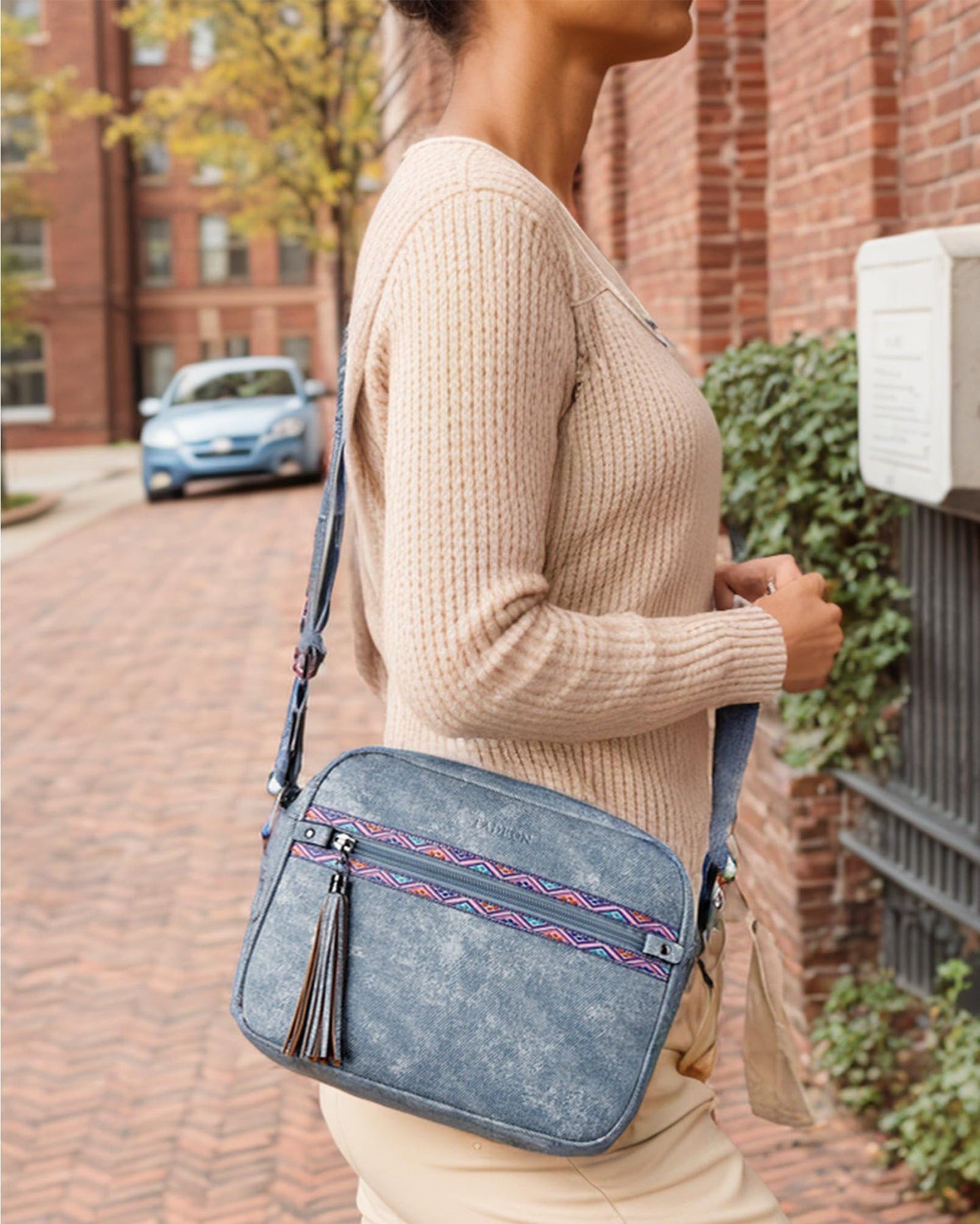 FADEON Crossbody Bags for Women Designer Vegan Leather Crossbody Purse Multi-pocket Medium Shoulder Bag with Card Slots