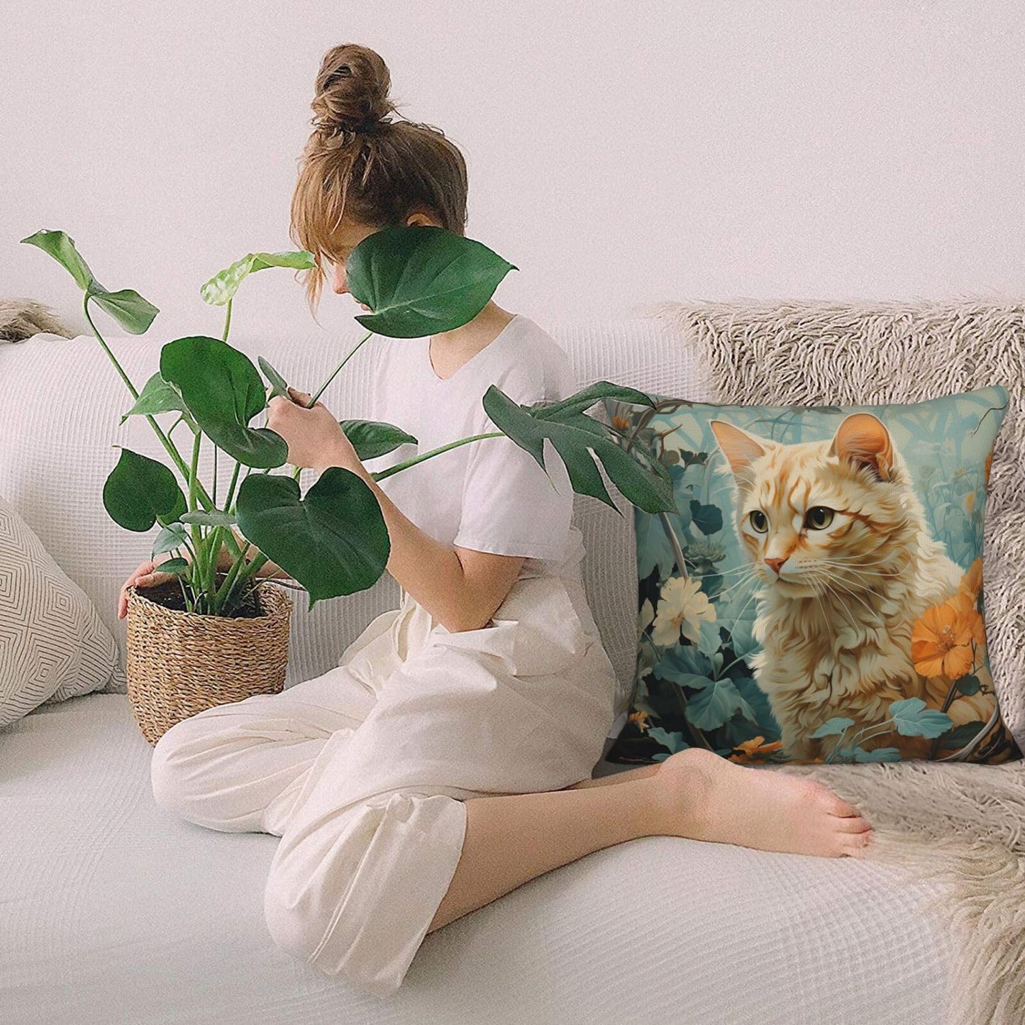 Yansipor Cat Paint 18x18 Pillow Cover, Healthy & Breathable Cotton Linen Throw Pillow Case, Decorative Cushion Cover for Couch, Sofa, Or Bed - Eco-Friendly, Soft, and Durable for Home Décor