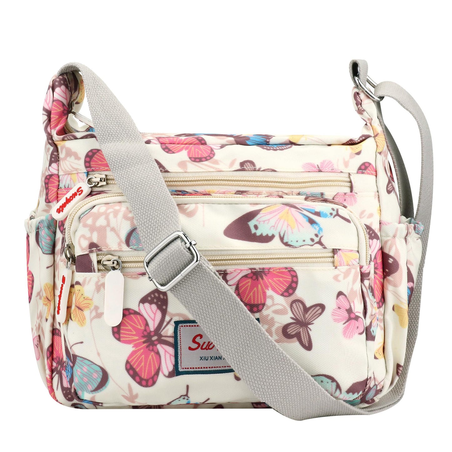 Crossbody Bag for Women Canvas Messenger Bag Waterproof Lightweight Shoulder Handbags with Multi Pocket Adjustable Strap for Daily Use Work Travel (Beige)