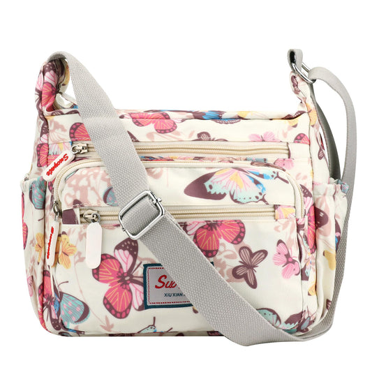 Crossbody Bag for Women Canvas Messenger Bag Waterproof Lightweight Shoulder Handbags with Multi Pocket Adjustable Strap for Daily Use Work Travel (Beige)