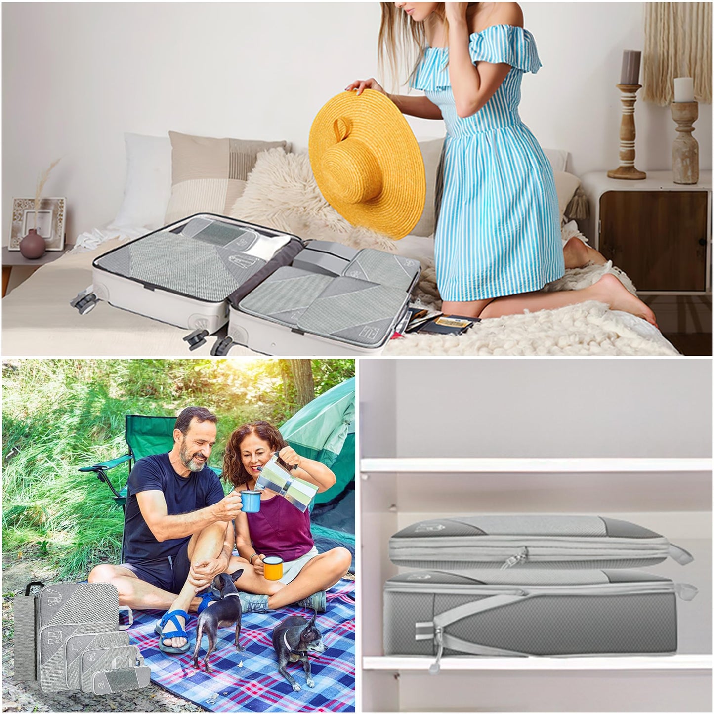 Ultralight Suitcase Organiser Bags Set - 6 Expandable Packing Cubes for Travel Essentials, Carry-on Luggage Suitcase (Grey)