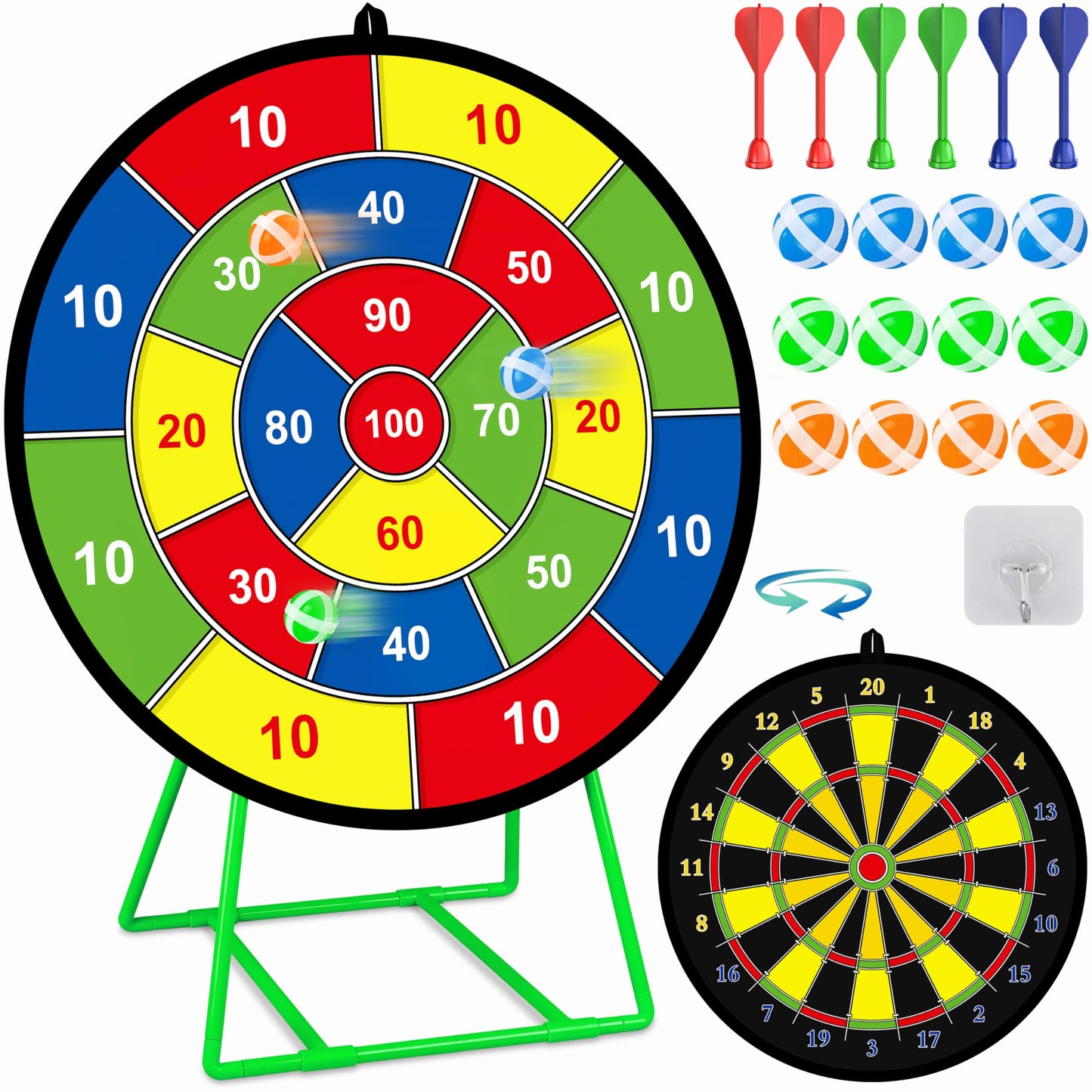 Large Dart Board for Kids, Kids Double-Sided Dart Board with Sticky Balls and Darts, Indoor/Outdoor Sport Fun Party Play Game Toys, Gifts for 3 4 5 6 7 8 9 10 11 12 Year Old Boys Girls