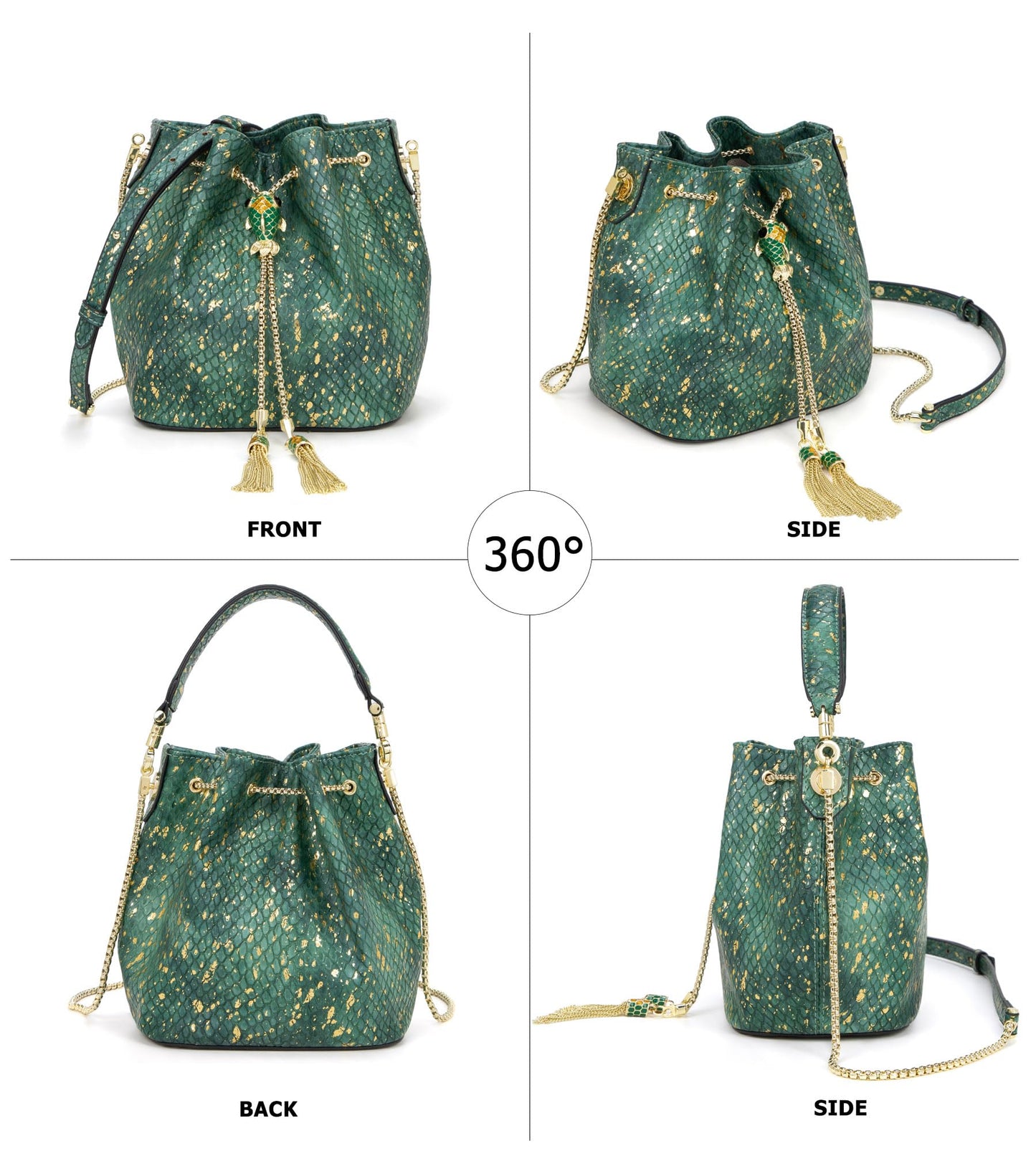 myfriday Leather Crossbody Bucket Bag for Women Luxury Drawstring Bag Evening Shoulder Bag with Datchable Chain Strap