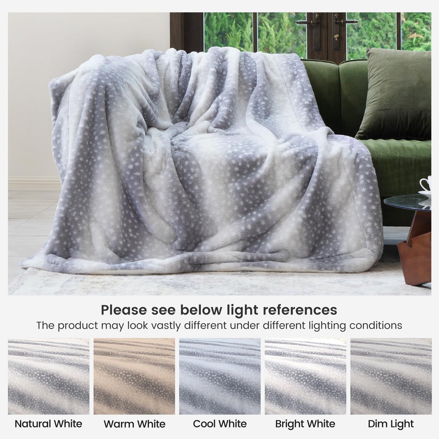 Cozy Bliss Luxury Faux Fur Throw Blanket Deer Print, Non Shedding Reversible Sherpa Blankets Super Soft Fuzzy Thick Warm Throws Home Decor for Christmas Couch Bed Sofa Women (Grey, 60x80 Inches)