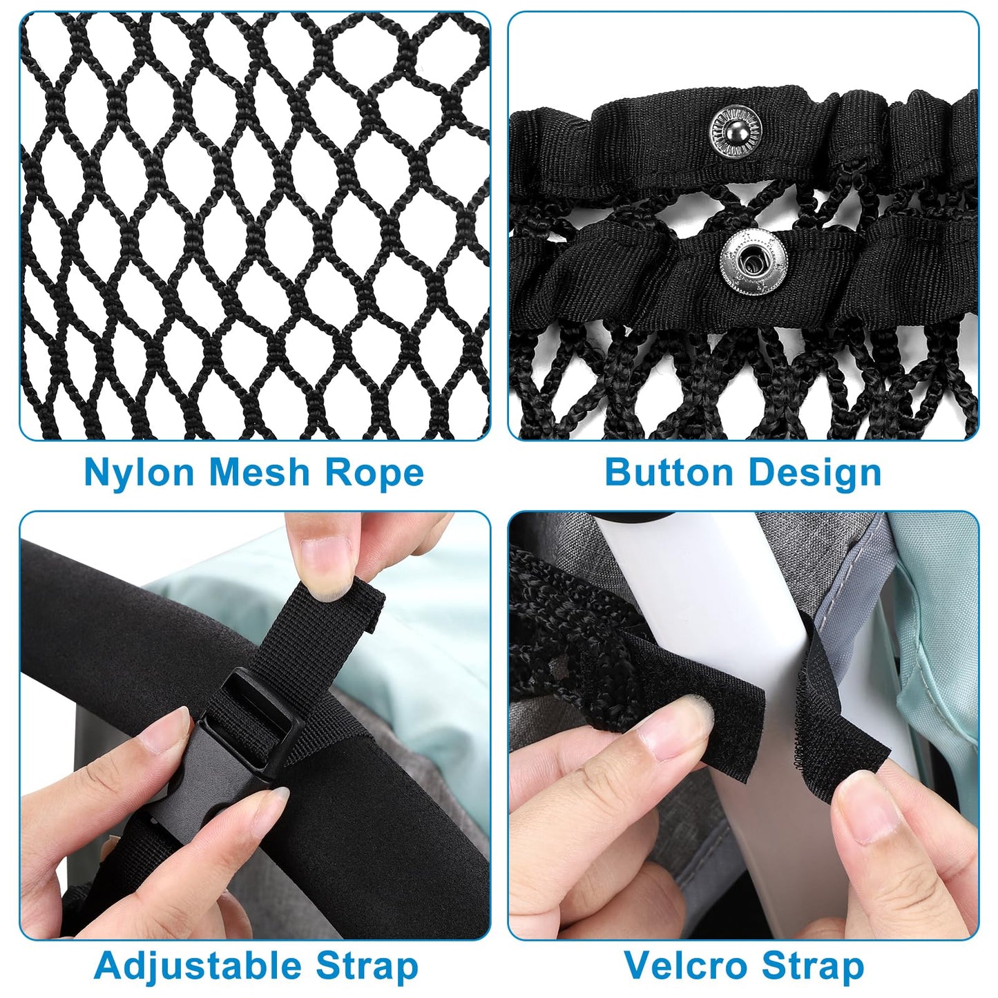 Accmor Universal Stroller Organizer, Polyester Net Mesh Bag Fits for Uppababy, Nuna, Britax, Doona Strollers, Non-Slip Adjustable Stroller Mesh Cargo Net Storage Caddy Accessories