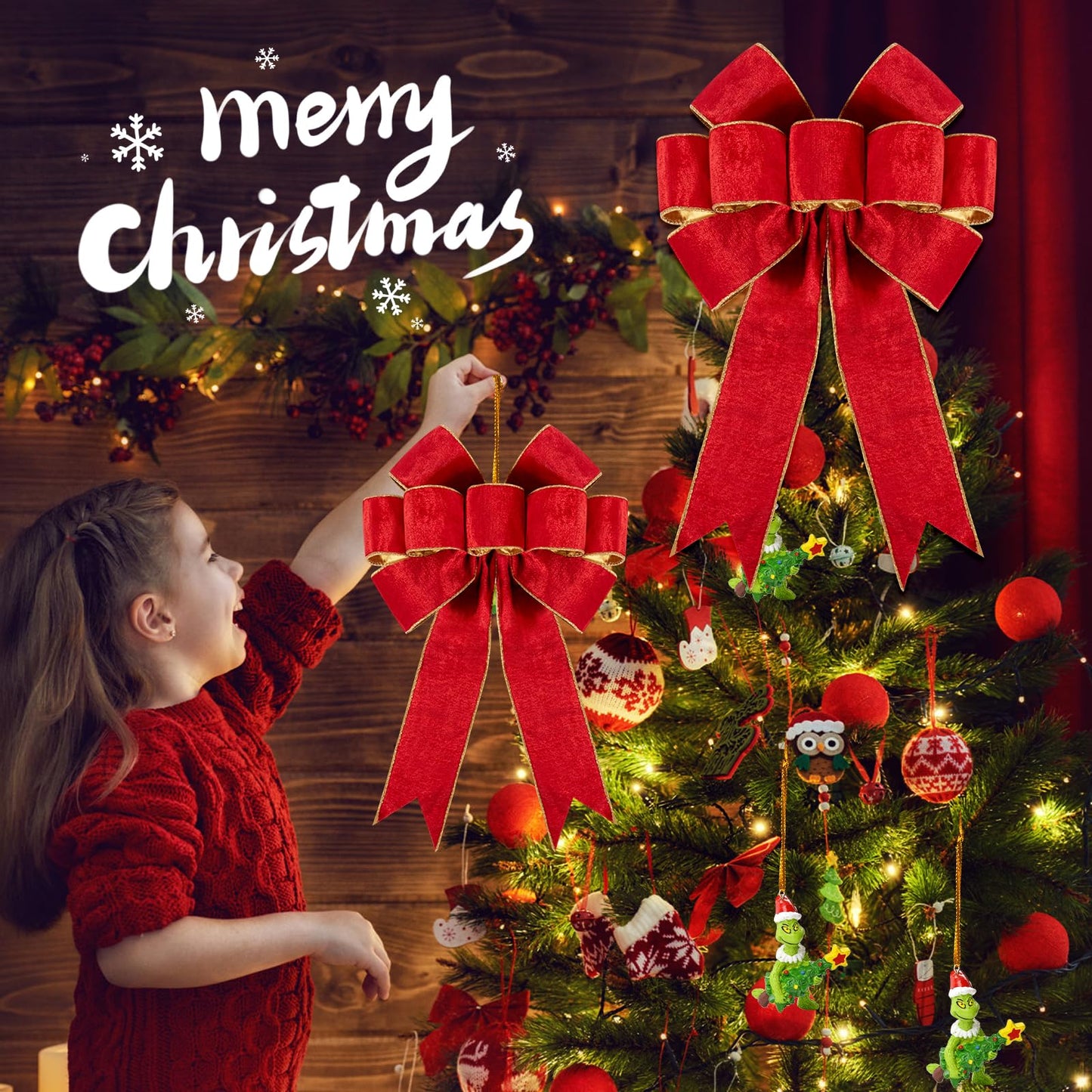 Utehilly 1Pack Large Christmas Bows Velvet Red Bows Holiday Red Christmas Bows Decorations for Wreath Velvet Bows Decor for Christmas Tree Topper, Front Door, Outdoor(14 * 12 inch)