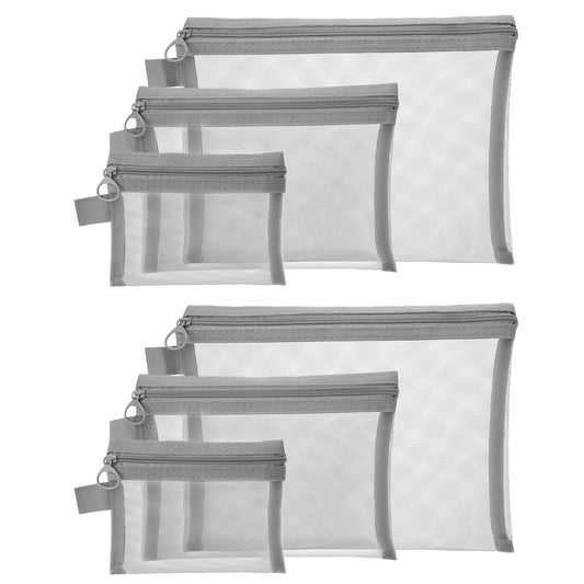 6 Pcs Mesh Cosmetic Bags with Zipper, Grey Mesh Zipper Pouch Bags, Purse Organizer Pouches, Small Mesh Zipper Pouch, Zipper Mesh Pouch Bags, Mesh Makeup Bag with Zipper, Small Mesh Bags with Zipper