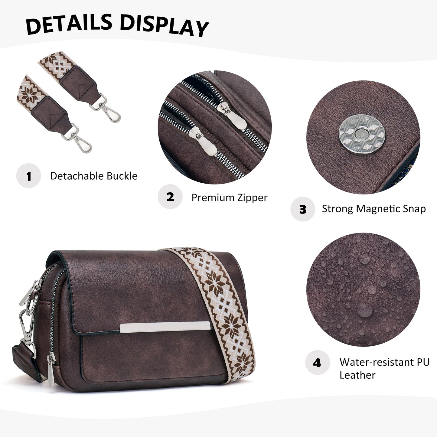 Roulens Crossbody Bags for Women Small Crossbody Wallet Purses with Card Slots Leather Shoulder Handbags Travel/Daily Use