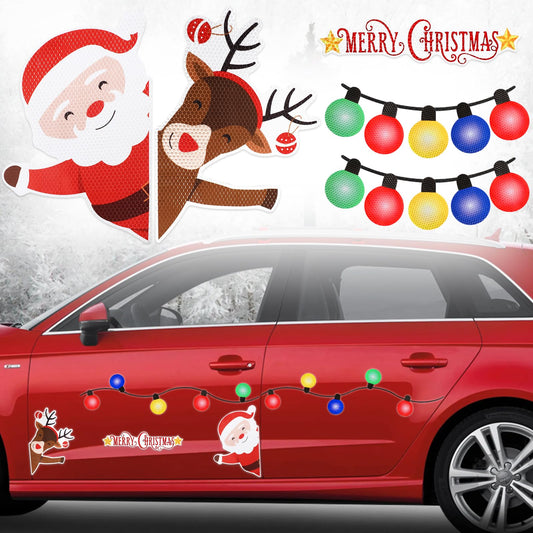 23Pcs Christmas Reflective Car Refrigerator Decorations, Bulb Light Shaped Magnets Set Elk Magnetic Xmas Lights Santa Claus Stickers for Cars or Any Metal Surface Magnet Accessories for Xmas Holiday
