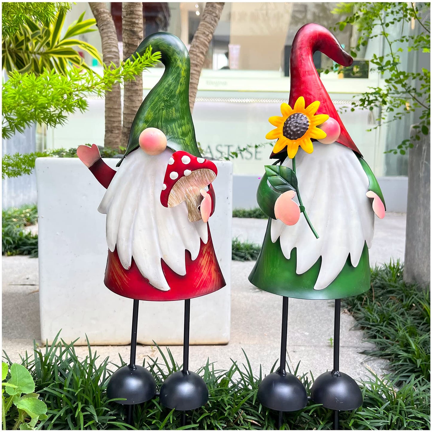 HONGLAND Metal Gnome Yard Art Outdoor Gnomes Garden Statue 18 Inch Gnome Figurine Decorative Stakes for Holiday Christmas Lawn Patio Yard Garden Decor-2 PCS