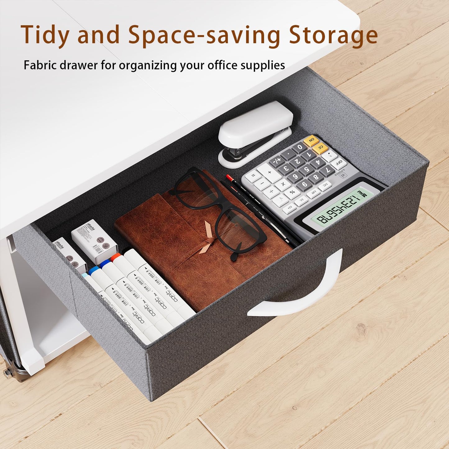 MIXISAV 2 Tier Printer Stand with Storage Drawer - Under Desk Rolling Printer Cart for Home Office, Small Printer Table with Industrial Locking Wheels fit Fax Machine/Scanner (White)