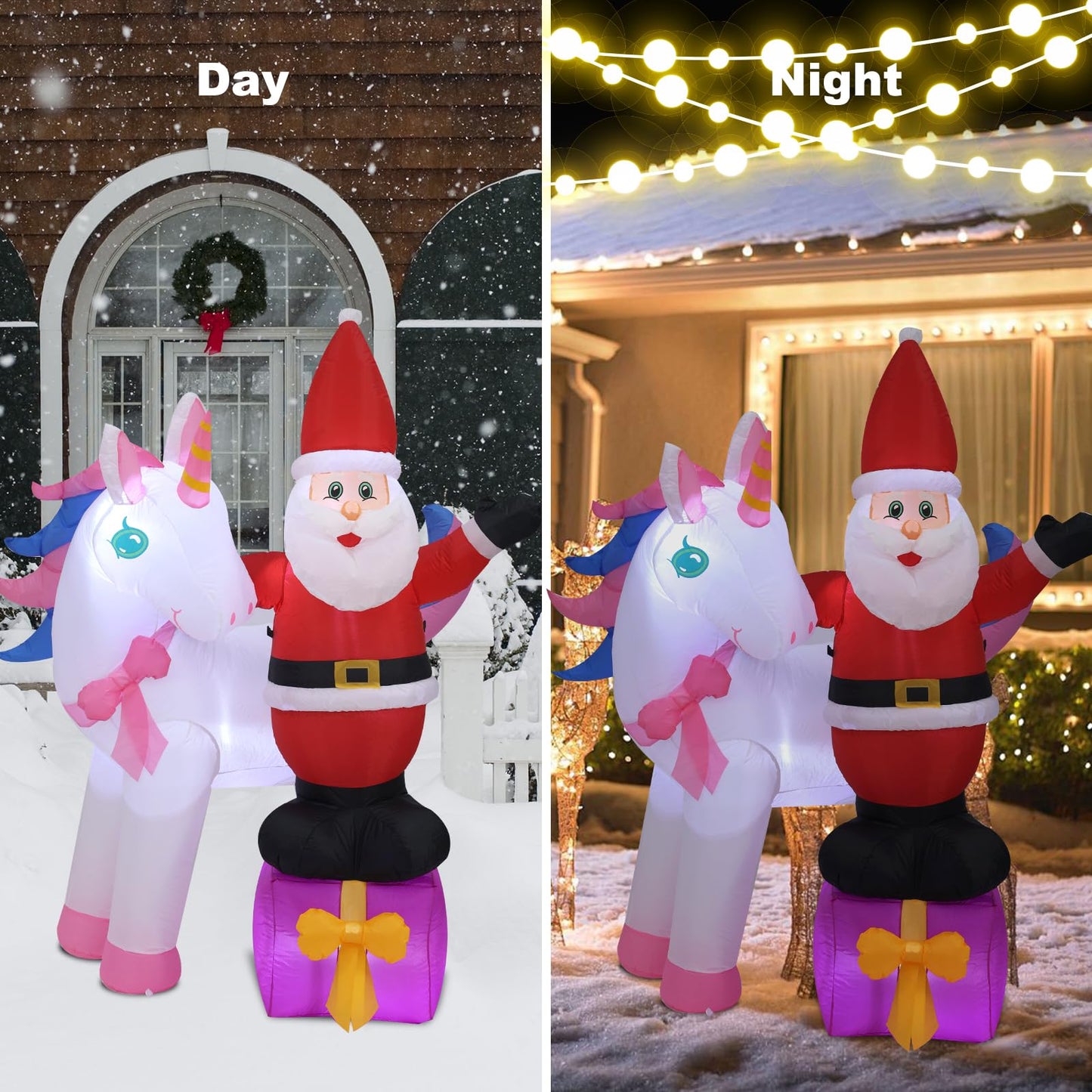 InfleasJoiy 6FT Old Man Unicorn Christmas Inflatable Decoration with LED Lights for Holiday Celebration Decorations on Yard, Lawn and Patio
