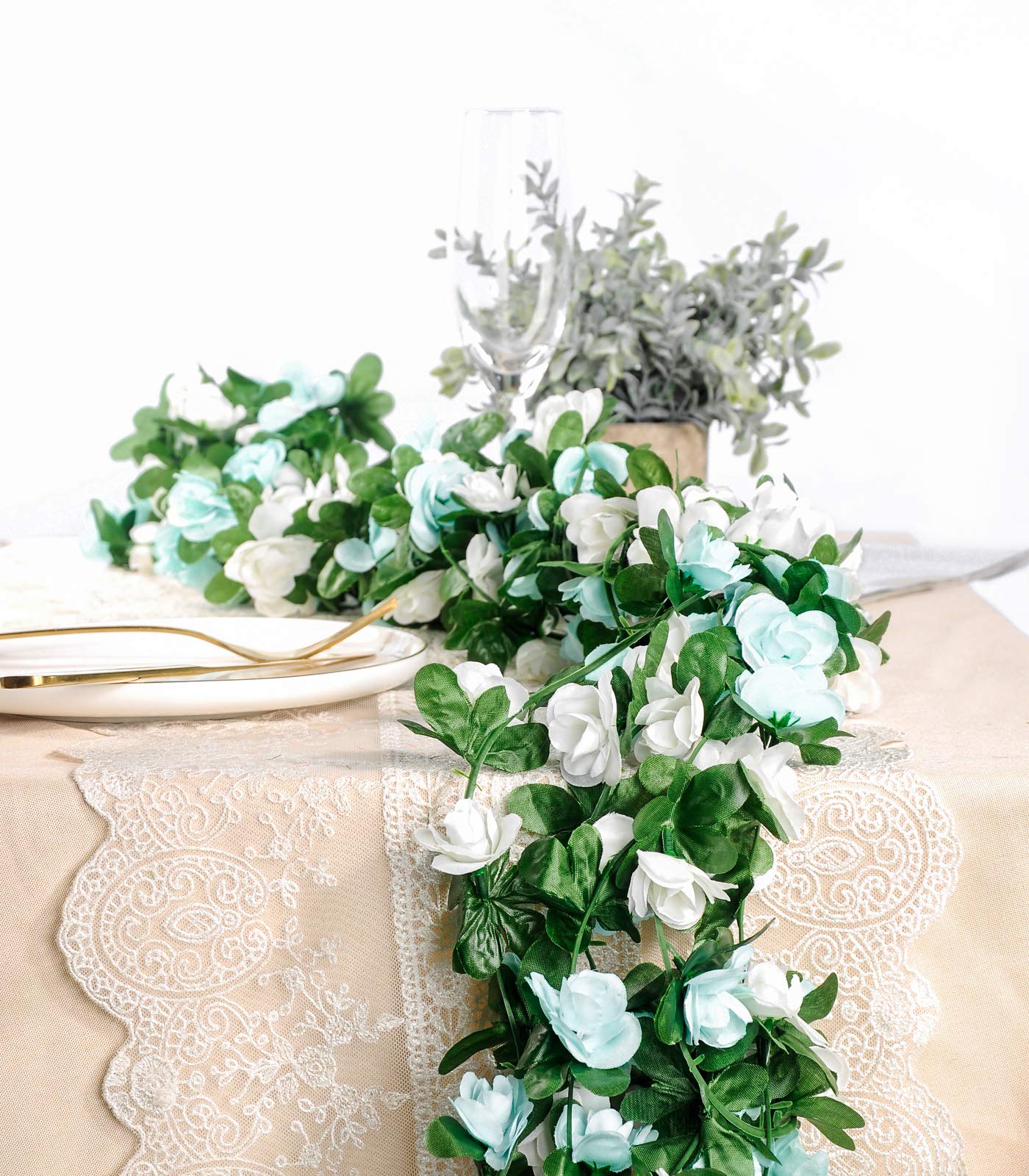 Miracliy 8Pcs 66FT Blue Flower Garland, Artificial Rose Floral Vines Fake Hanging Spring Flower Garland for Wall Backdrop Wedding Arch Tea Party Door Mantle Decoration