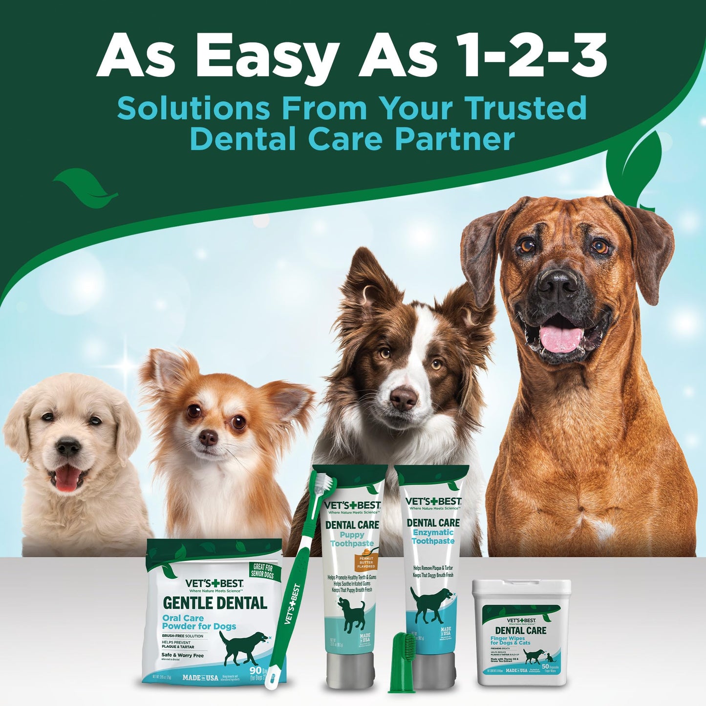 Vet's Best Dog Toothpaste & Dog Toothbrush, Dental Kit, Plaque Remover for Teeth, Whitens Teeth, Freshens Canine Breath, Veterinarian Formula, Finger Toothbrush Included