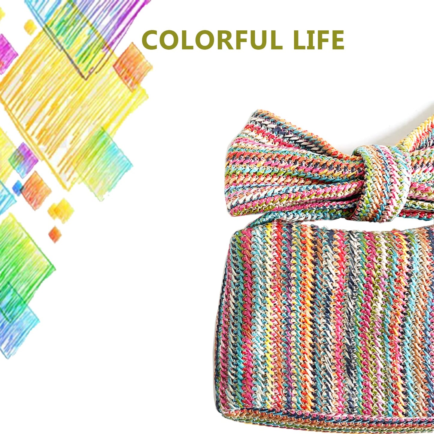 FantasyBear Small Straw Cluth for women,Trendy Cute Summer Woven With Bow Women Purse Handbag Wallet For Beach Vacation Party (Multicolour)