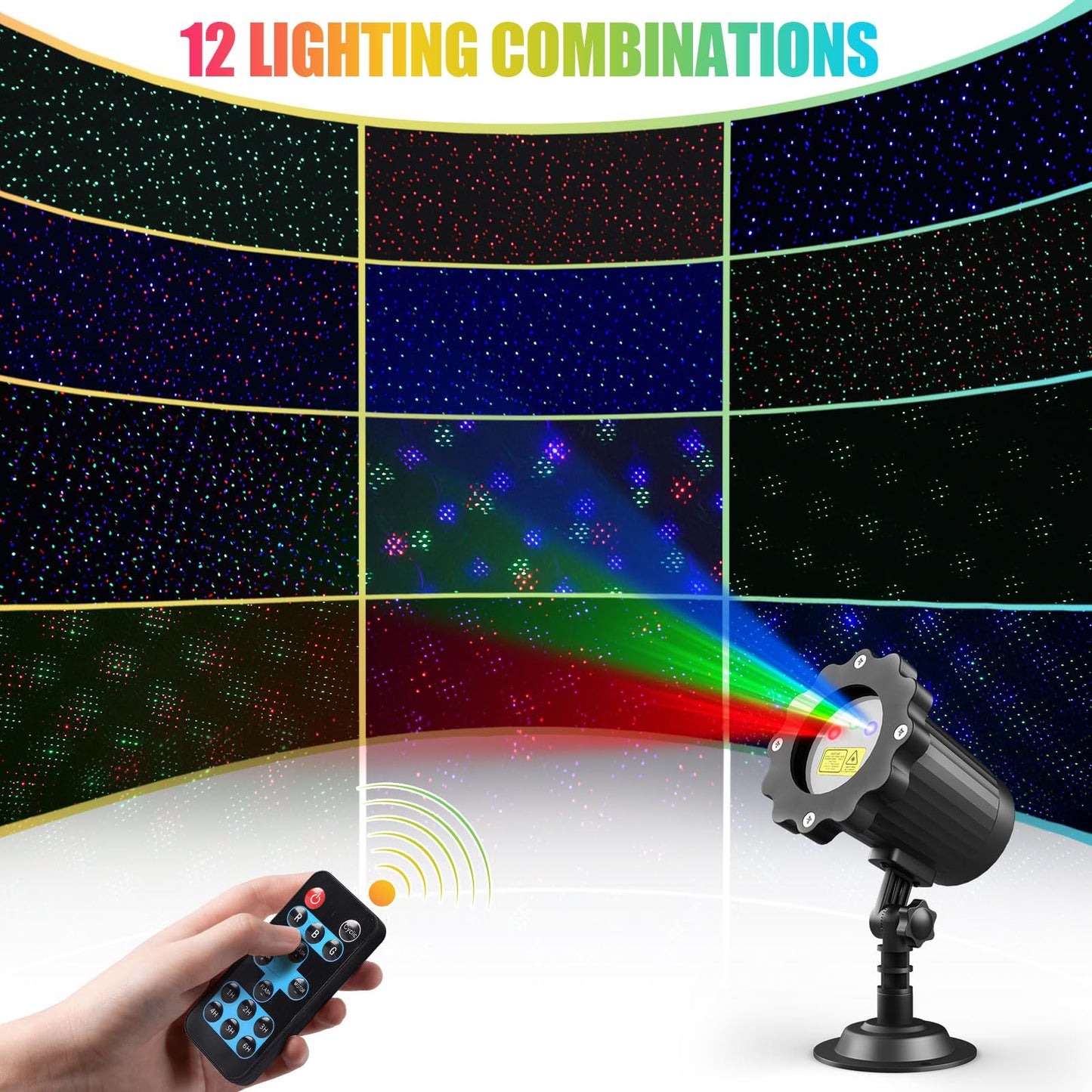 Waterproof Firefly Laser Projector Lights Outdoor,12 Effect Moving RGB Lights Show Laser Projection with RF Remote and Timer for Wedding Christmas Holiday Party Patio Garden Landscape Decor
