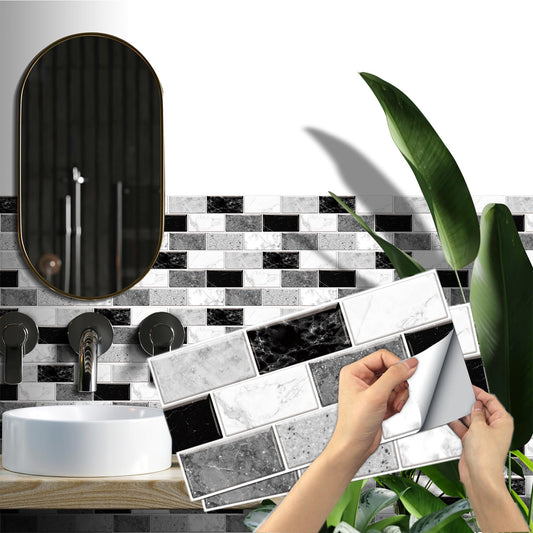 12-Sheet Peel and Stick Wallpaper, Subway Tile 6''x12'' Self Adhesive Wall Tiles Waterproof PVC Stick on Backsplash Vinyl Decorative Tiles Stickers for Kitchen Bathroom