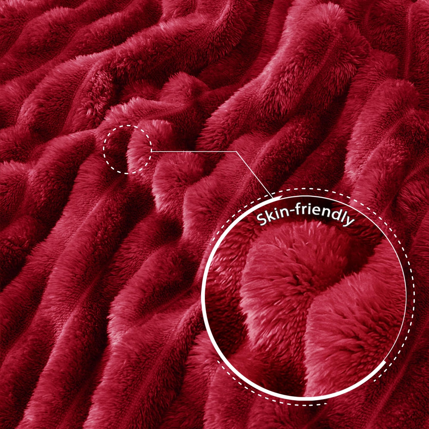 Exclusivo Mezcla Fleece Throw Blanket for Couch, Super Soft Striped Jacquard Bed Blanket, Lightweight Fuzzy Cozy for All Seasons, 50x60 Inches, Deep Red