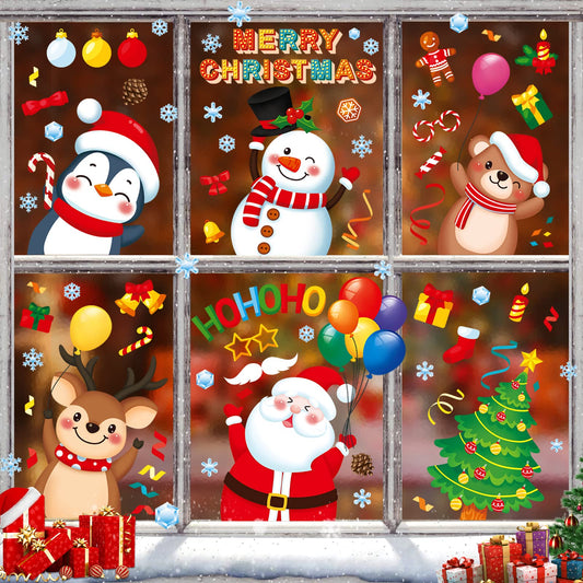 Christmas Window Clings 9 Sheets Christmas Window Stickers Santa Snowman Reindeer Xmas Snowflake Merry Christmas Window Clings, Double-Side Window Decals for Party Decorations Home School Glass