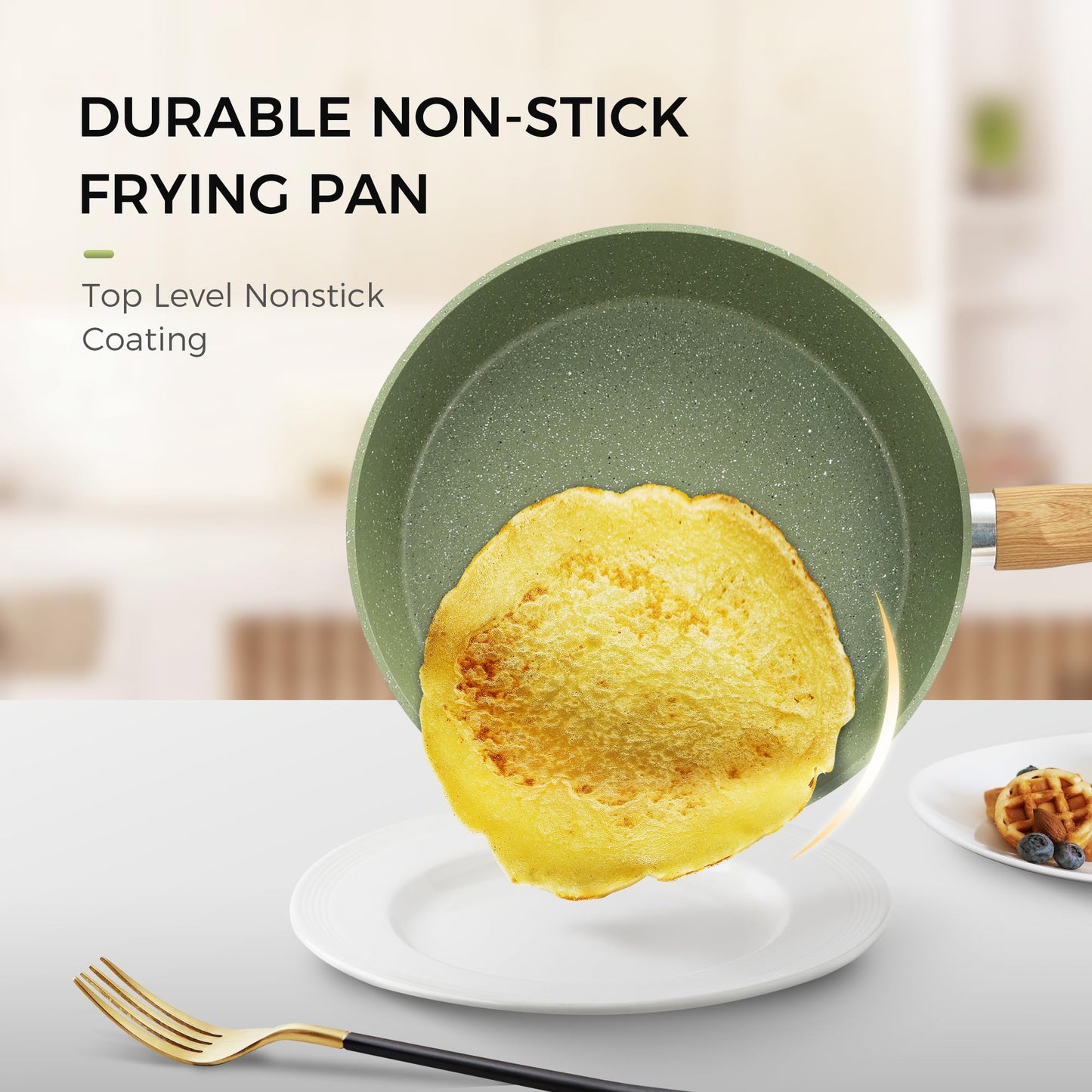 MAISON ARTS 17 Piece Pots and Pans Set Non Stick, Kitchen Cookware Sets with Nonstick Granite Stone Coating, Suitable for Induction Cooktops, Green