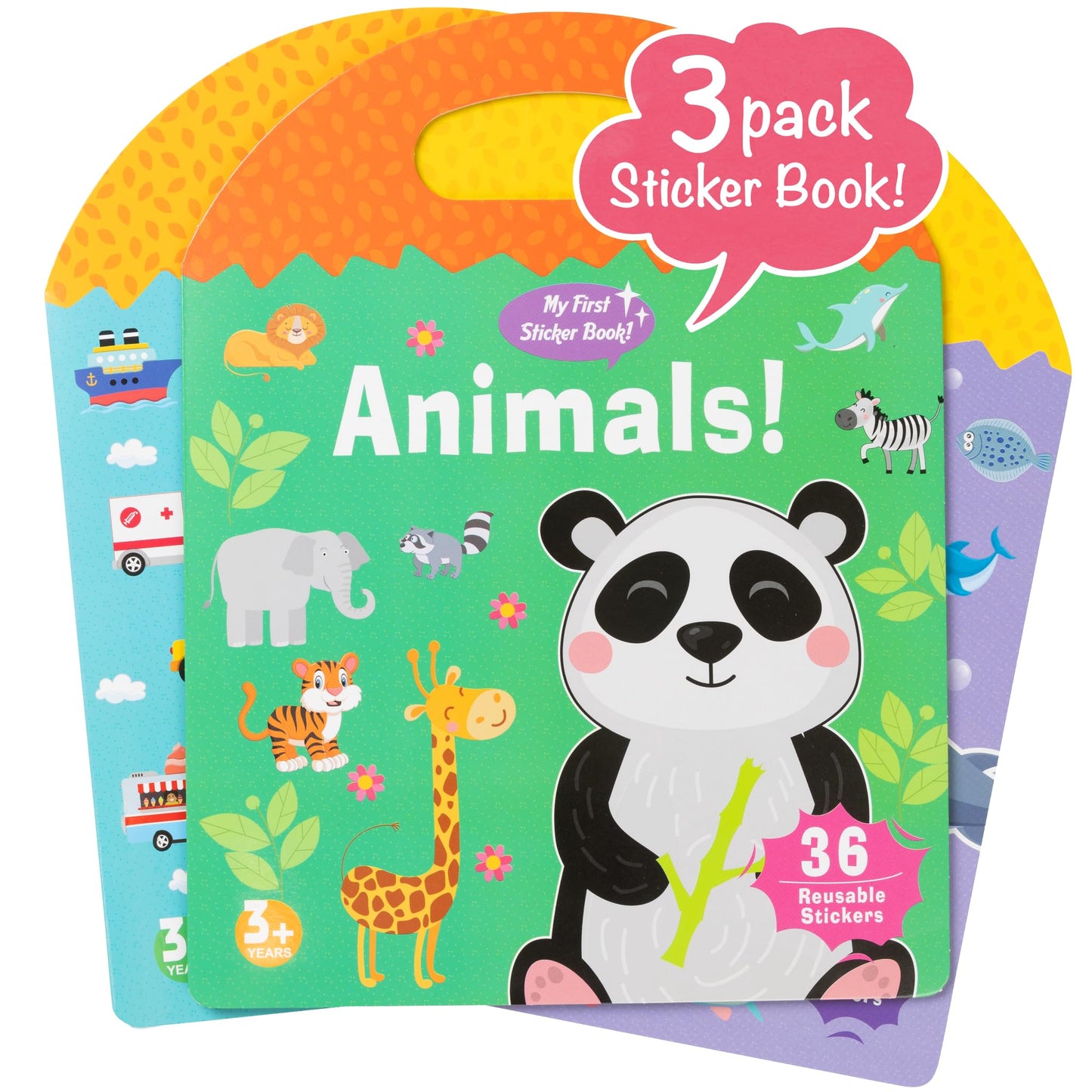 Play N Teach Sticker Book for Kids 3-Pack (101 Stickers: Animals, Vehicles, Ocean World) Reusable Puffy Stickers for Kids Perfect for Travel and Learning