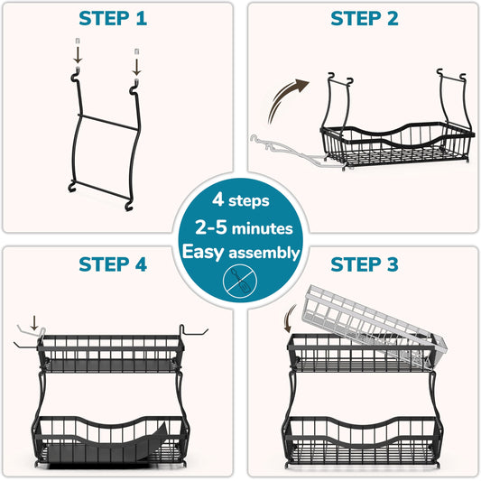 Zurklulu 2-Tier Fruit Basket for Kitchen Counter with 2 Banana Hangers – Metal Fruit Bowl for Onion, Vegetable, Snacks, Breads Storage – Countertop Organizer – Black, Large
