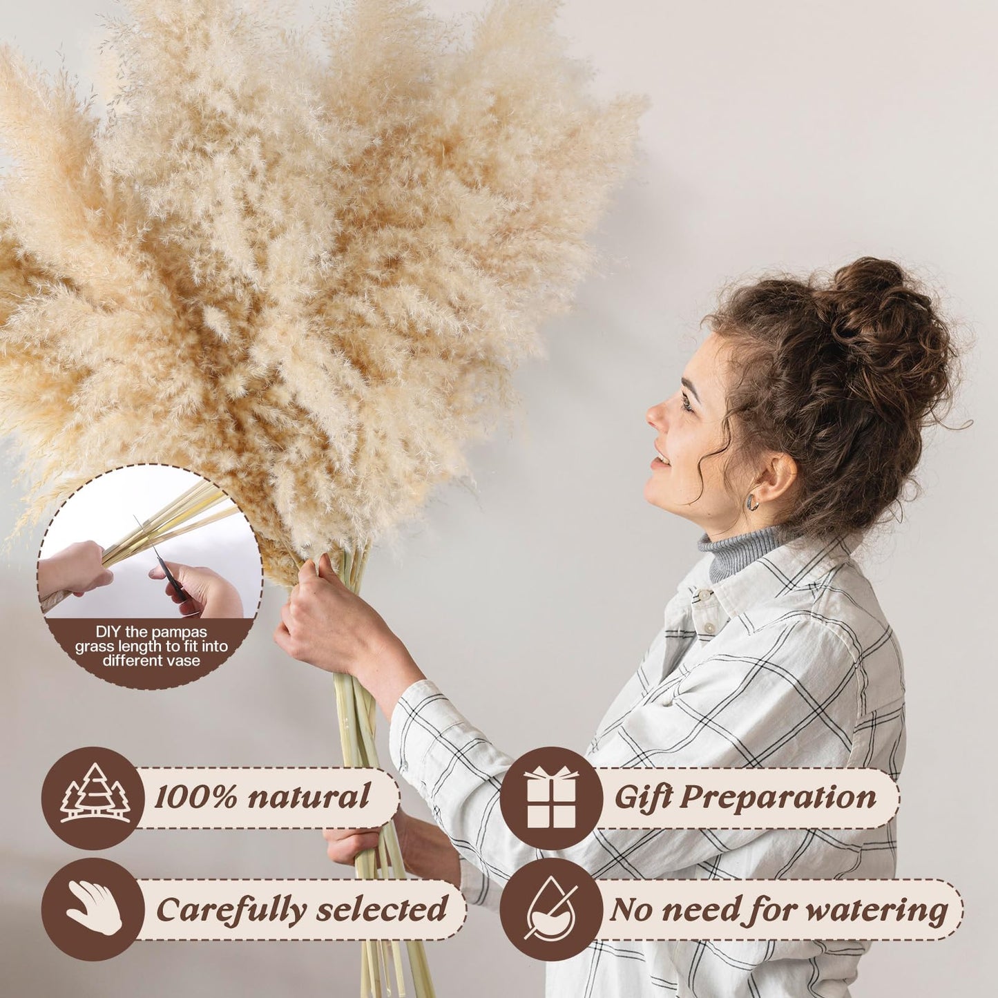 Pasuvsigt 12pcs 40'' Dried Pampas Grass Decor - Tall-Large Pampas Grass - Natural Beige - Boho Home Decor