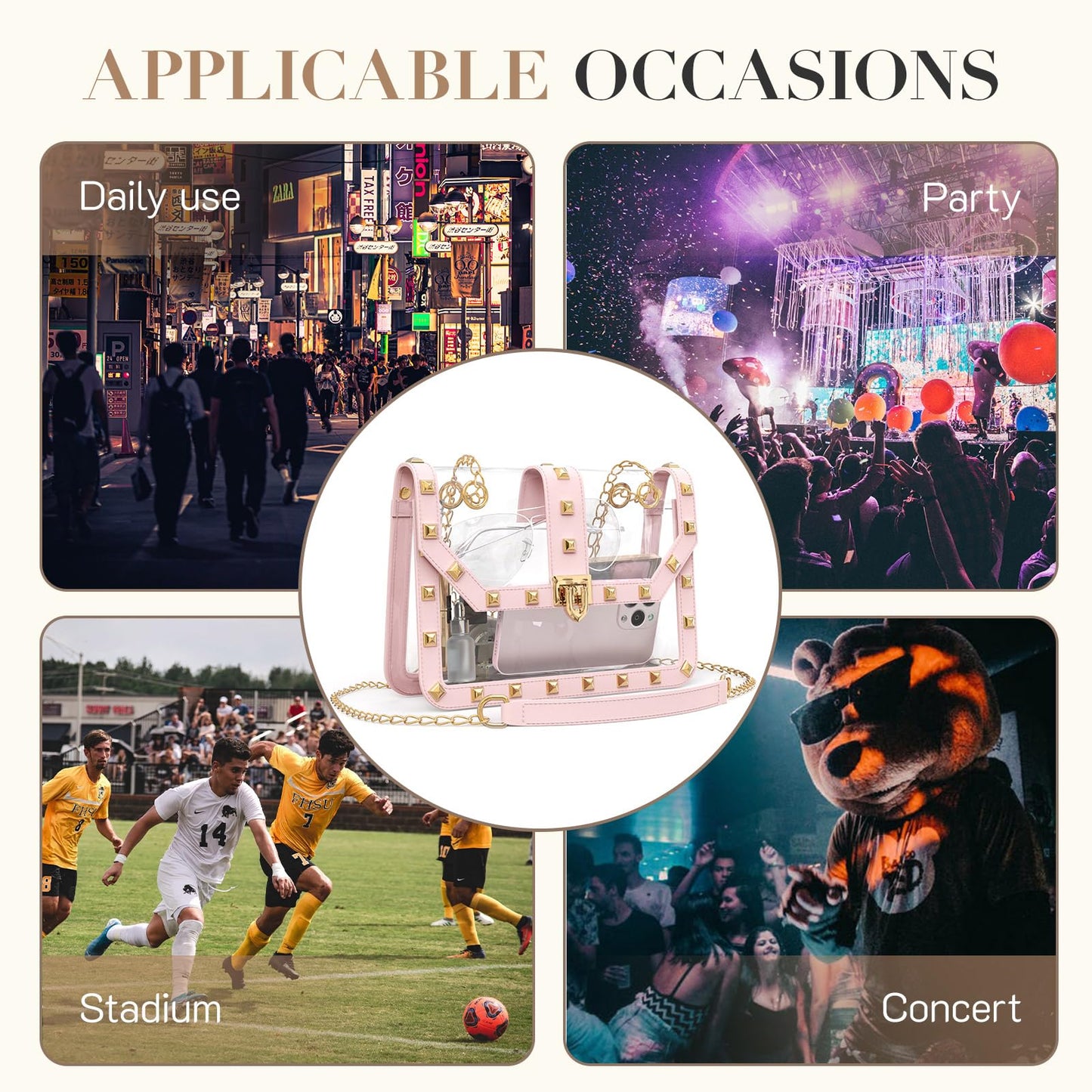 Missnine Clear Bag Stadium Approved Women Clear Crossbody Purse for Stadium Events Trendy Transparent Shoulder Bag for Concerts