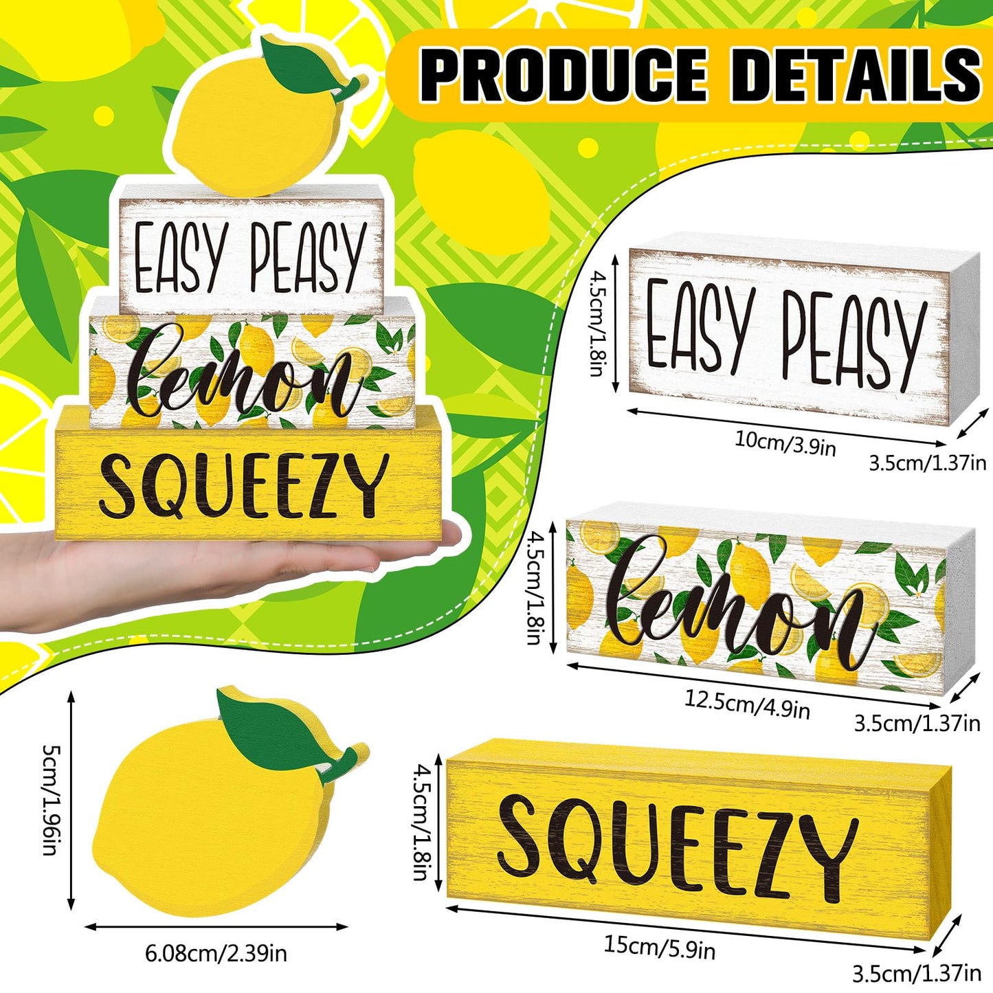 Yousoontic 4 Pcs Summer Lemon Table Decor Easy Peasy Lemon Squeezy Wooden Block Signs Farmhouse Tiered Tray Decor Rustic Table Centerpieces Summer Decorations for Home Desk Shelf Mantle Office