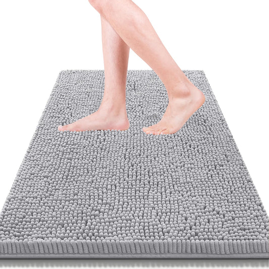 Bathroom Rugs 23x15,Super Absorbent Soft,Thick,Machine Washable Chenille Bath Mat,Non Slip Toilet Floor Rug,Bath Mats for Bathroom Floor, Home Decor Accessories,Denim Blue