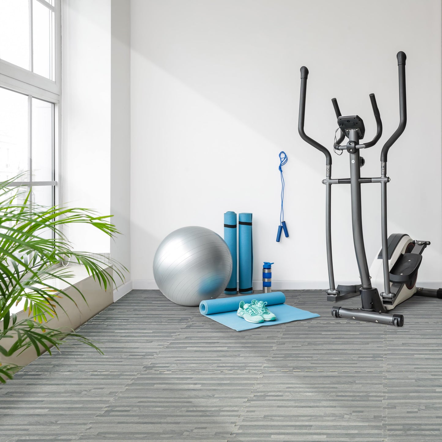 Sorbus 96 Sq. Ft. Wood Grain Floor Tiles Foam Mat EVA Interlocking Mats Tile 3/8-Inch Thick Flooring Wood Puzzle Exercise Mats w/Borders - Home Playroom Basement, Apartment, Trade Show, Baby, Dance