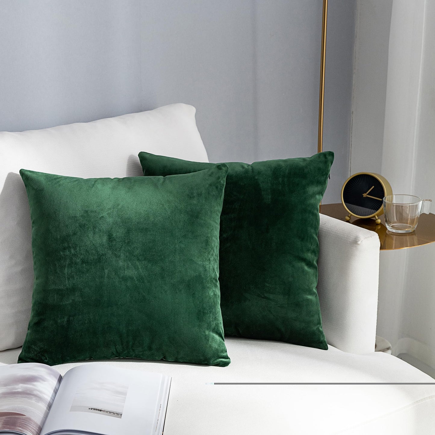 Stellhome Cozy Velvet Pillow Covers Square Decorative Throw Pillow Covers for Bed Couch Sofa Bench, 20 x 20 inch (50 cm), Olive, Pack of 2